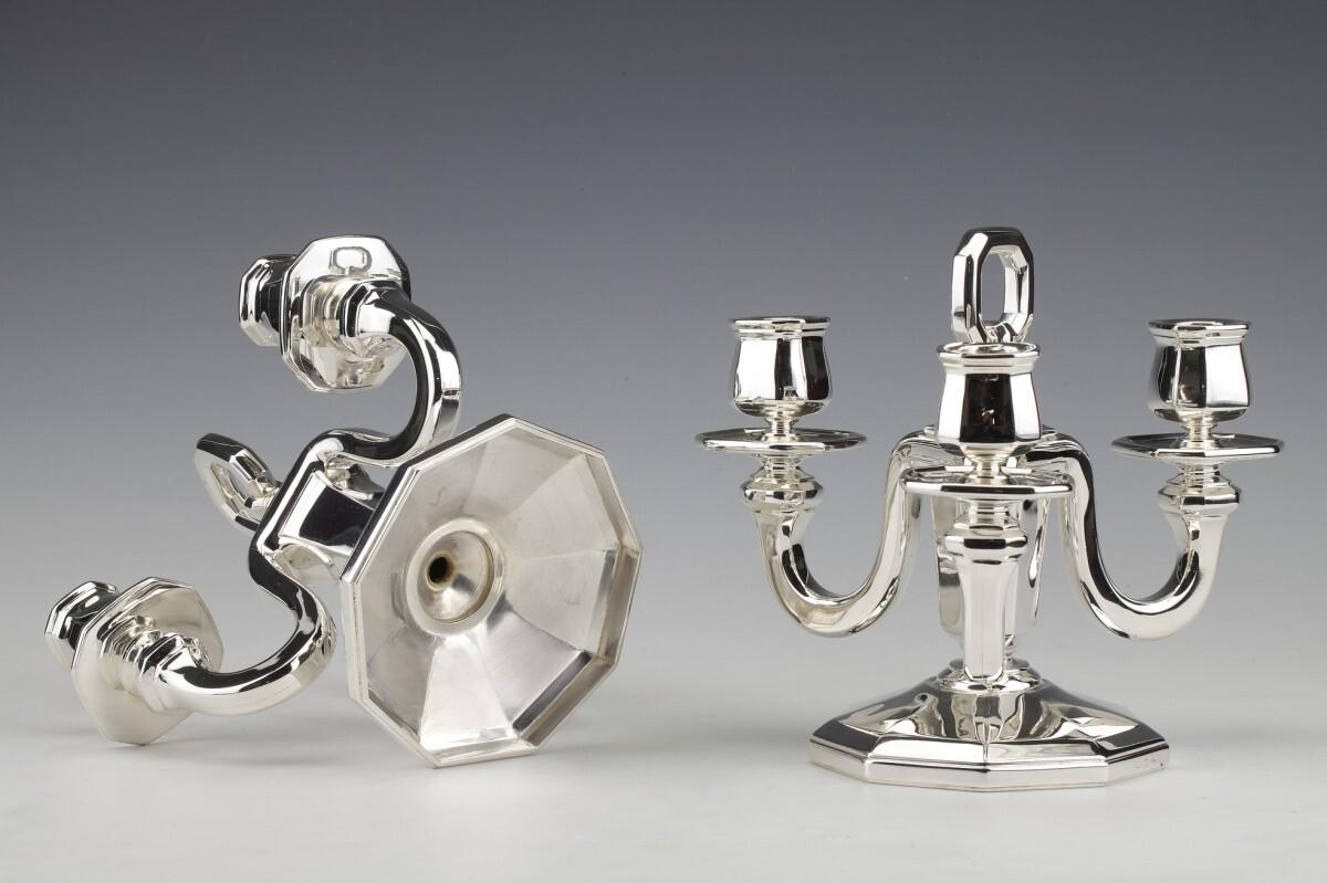 GOLDSMITH GUSTAVE KELLER - Pair of Sterling Silver Candelabra Art Deco 1930 3
