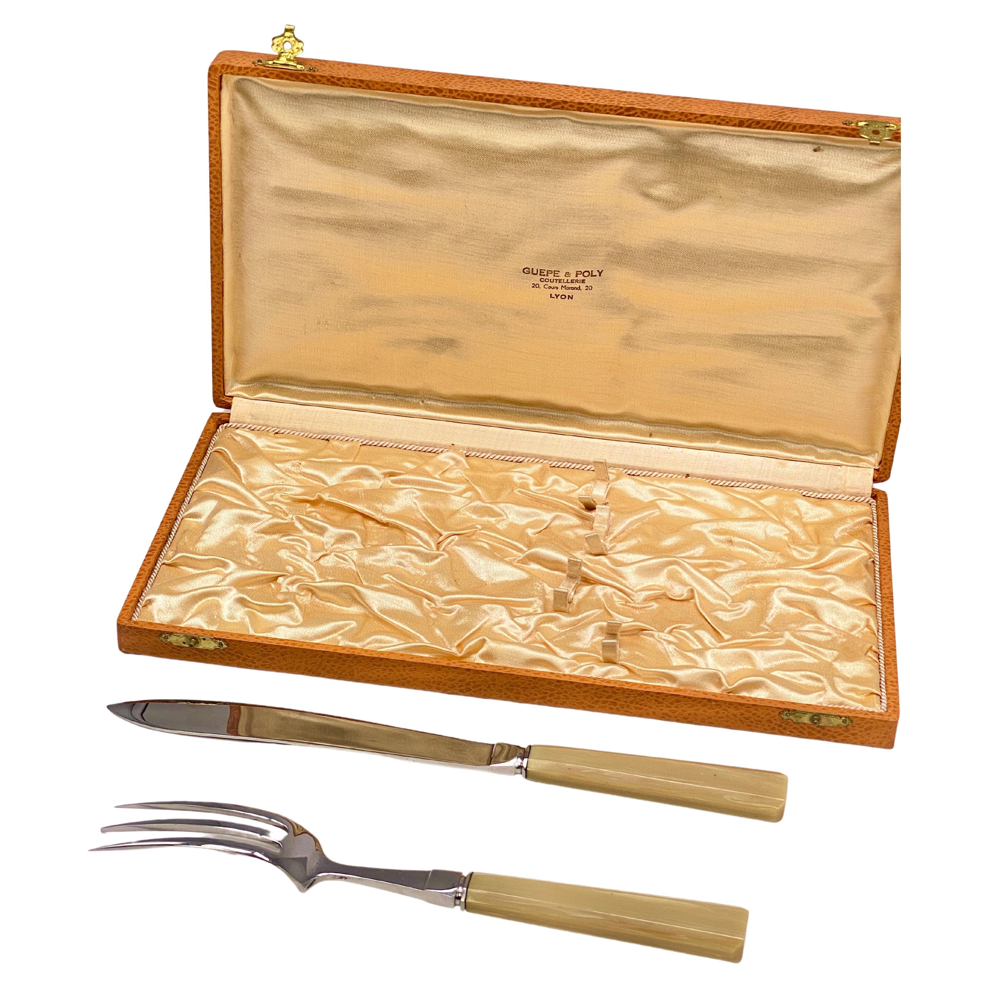Goldsmith lamb cutlery by Guepe & Poly, France 1970, Fork and Knife 2 pieces