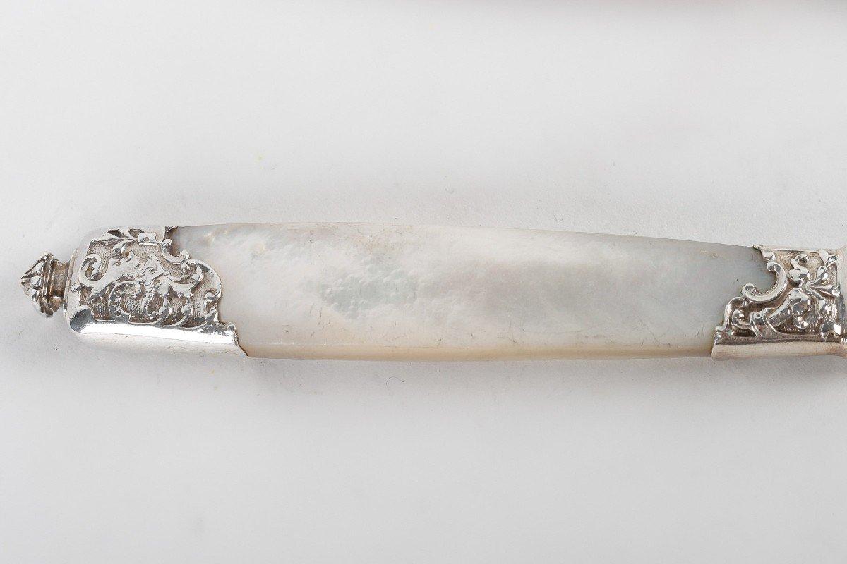 Goldsmith Merite 12 Solid Silver And Mother-Of-Pearl Fish Cutlery 19th Century For Sale 2