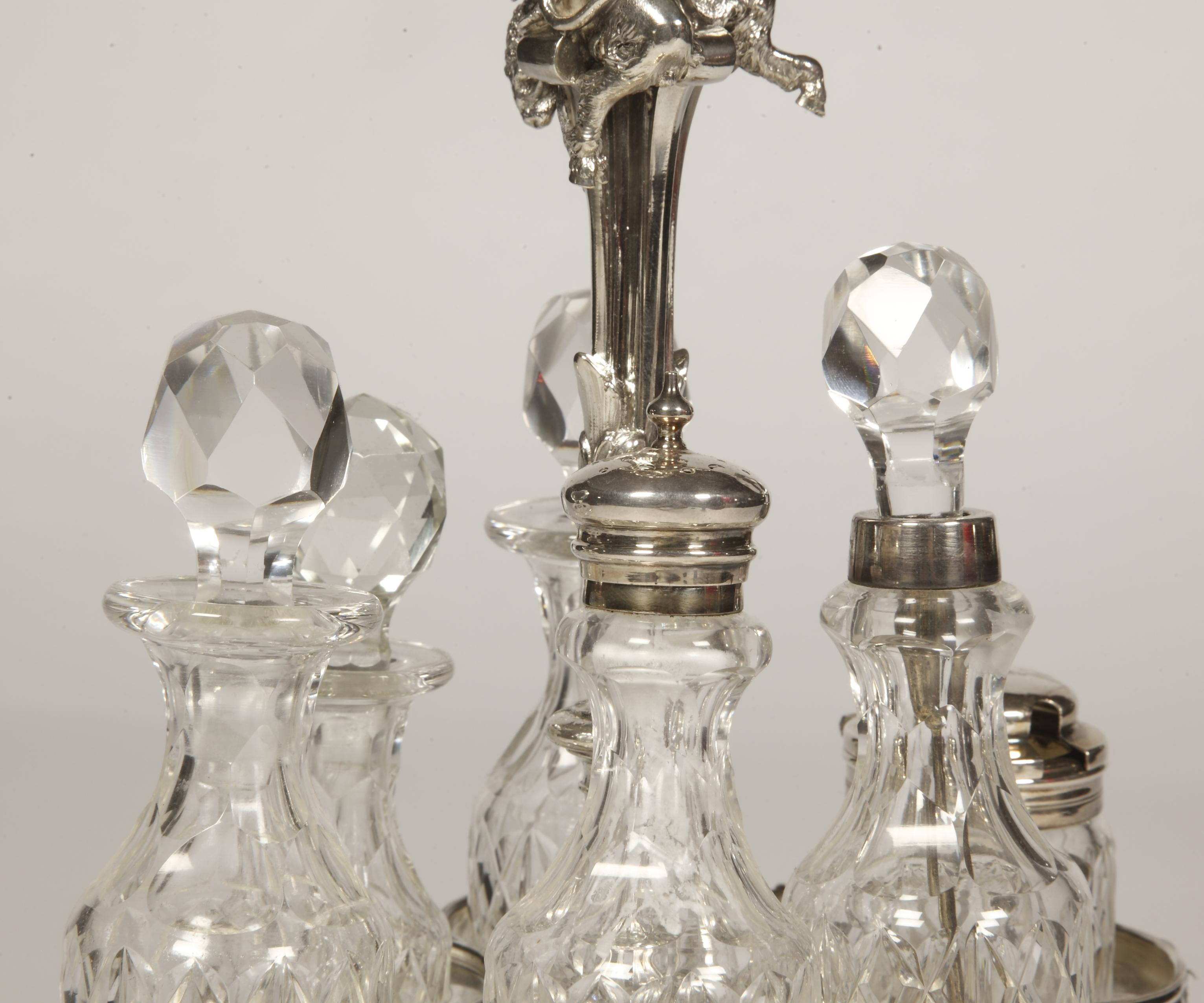19th Century Goldsmith Odiot - Cabaret With Condiments In Sterling Silver And Crystal Bottles For Sale