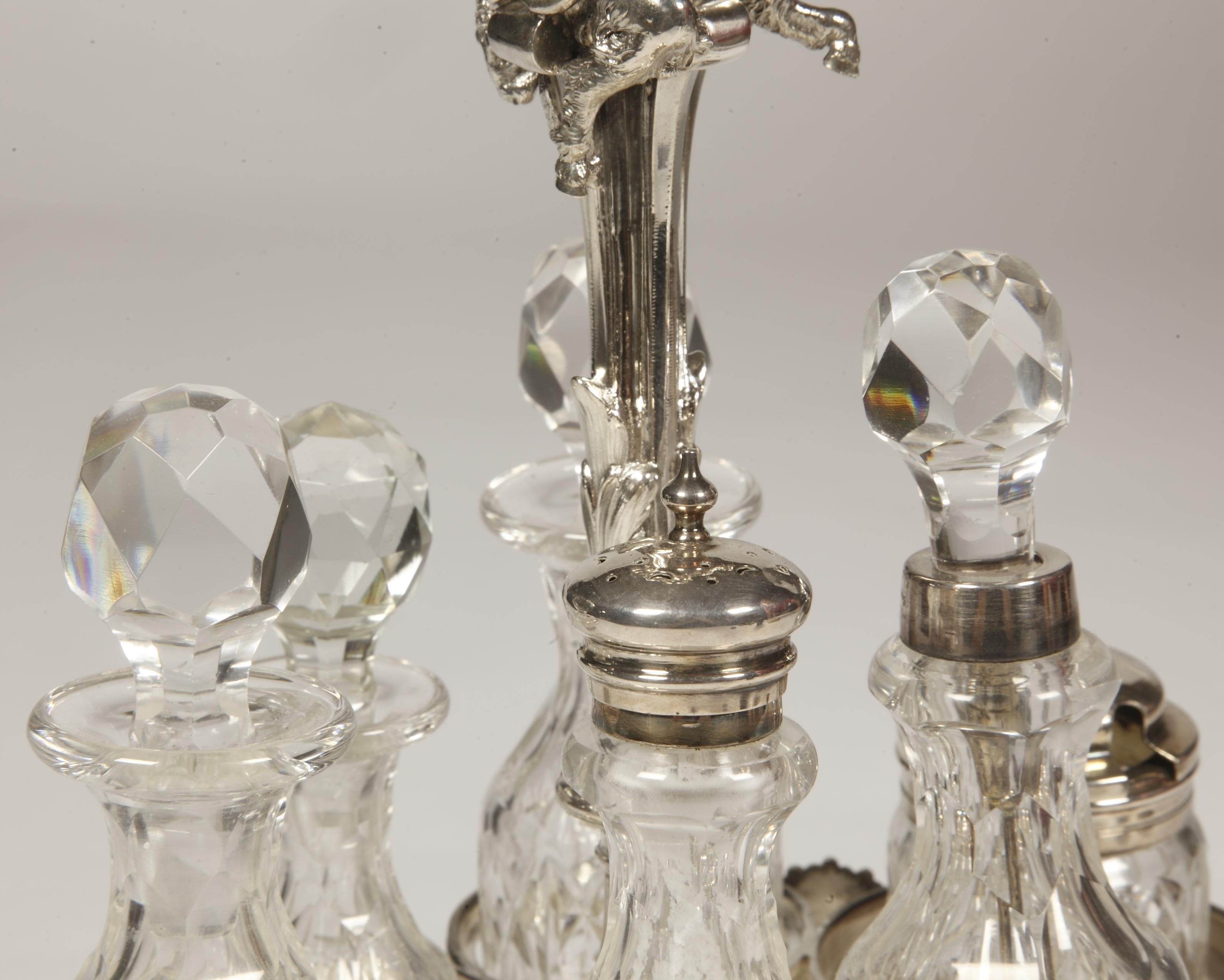 Goldsmith Odiot - Cabaret With Condiments In Sterling Silver And Crystal Bottles For Sale 1