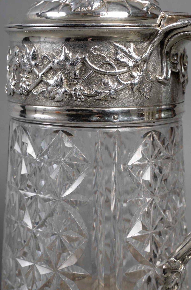 French Goldsmith Odiot - Cut Crystal Pitcher Mounted In Sterling Silver 19th Century For Sale