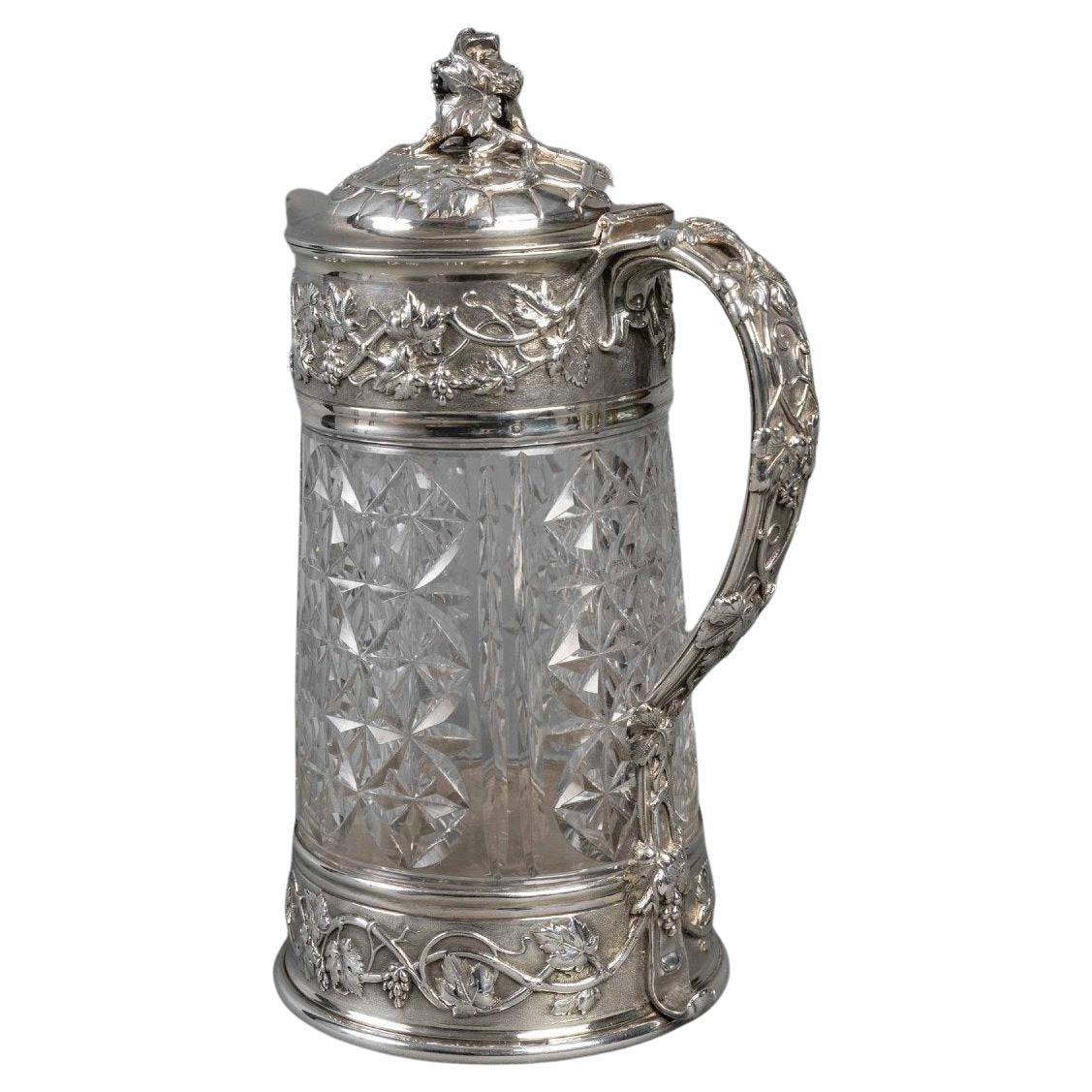 Goldsmith Odiot - Cut Crystal Pitcher Mounted In Sterling Silver 19th Century For Sale
