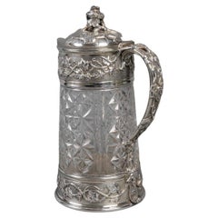 Antique Goldsmith Odiot - Cut Crystal Pitcher Mounted In Sterling Silver 19th Century