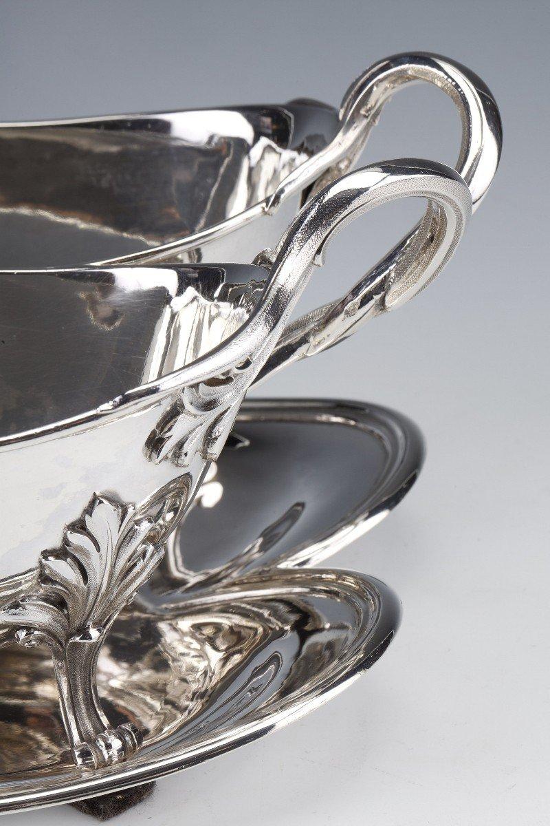 Napoleon III Goldsmith Odiot - Double Sauceboat On Tray In Sterling Silver Late Nineteenth For Sale