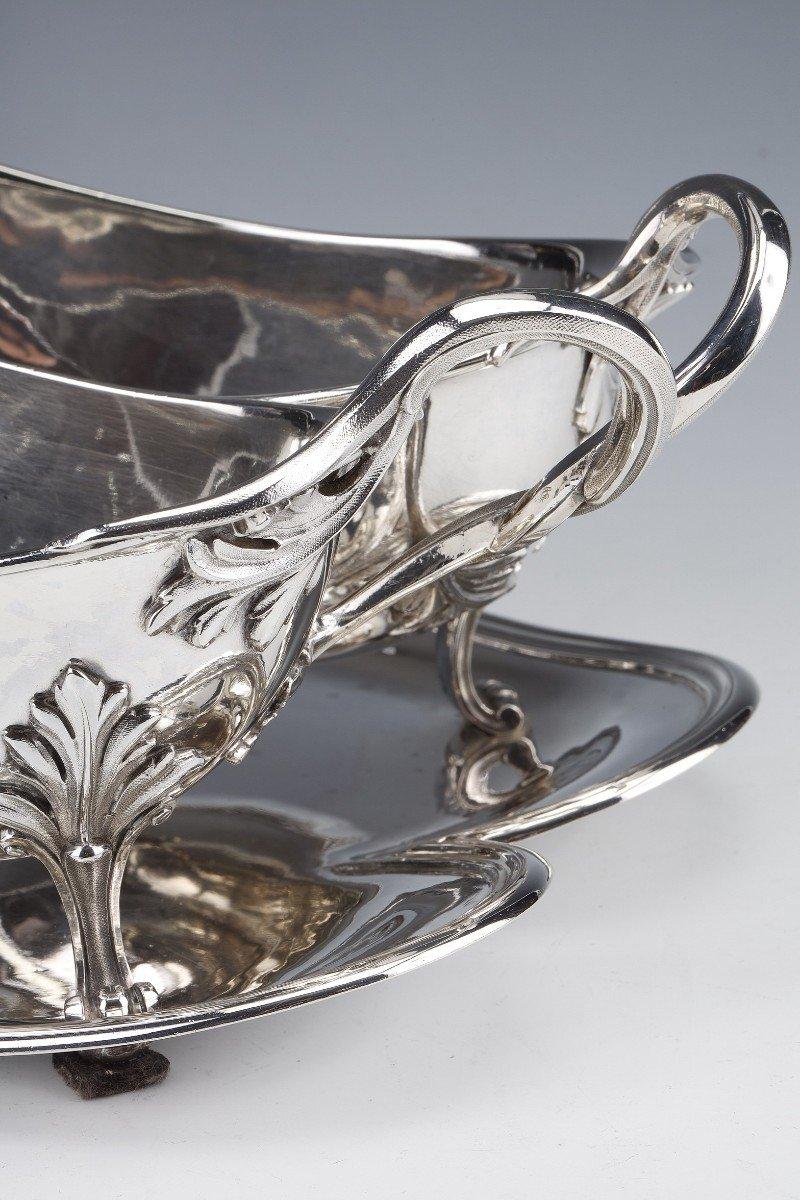Goldsmith Odiot - Double Sauceboat On Tray In Sterling Silver Late Nineteenth In Excellent Condition For Sale In SAINT-OUEN-SUR-SEINE, FR