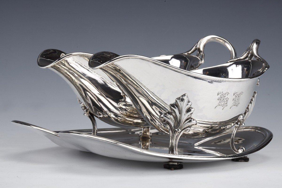 Goldsmith Odiot - Double Sauceboat On Tray In Sterling Silver Late Nineteenth For Sale 2