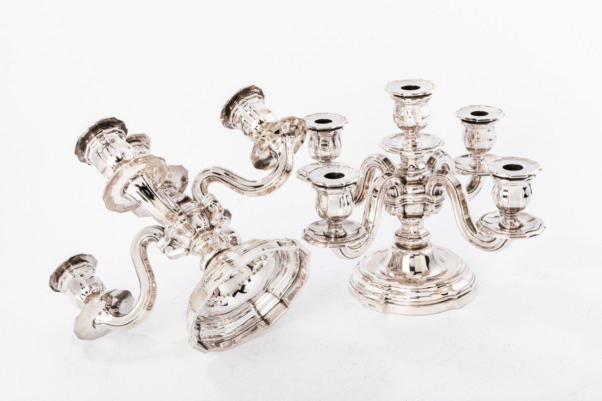 GOLDSMITH TETARD FRÈRES - Pair of Candelabra in Sterling Silver CIRCA 1930 For Sale 4