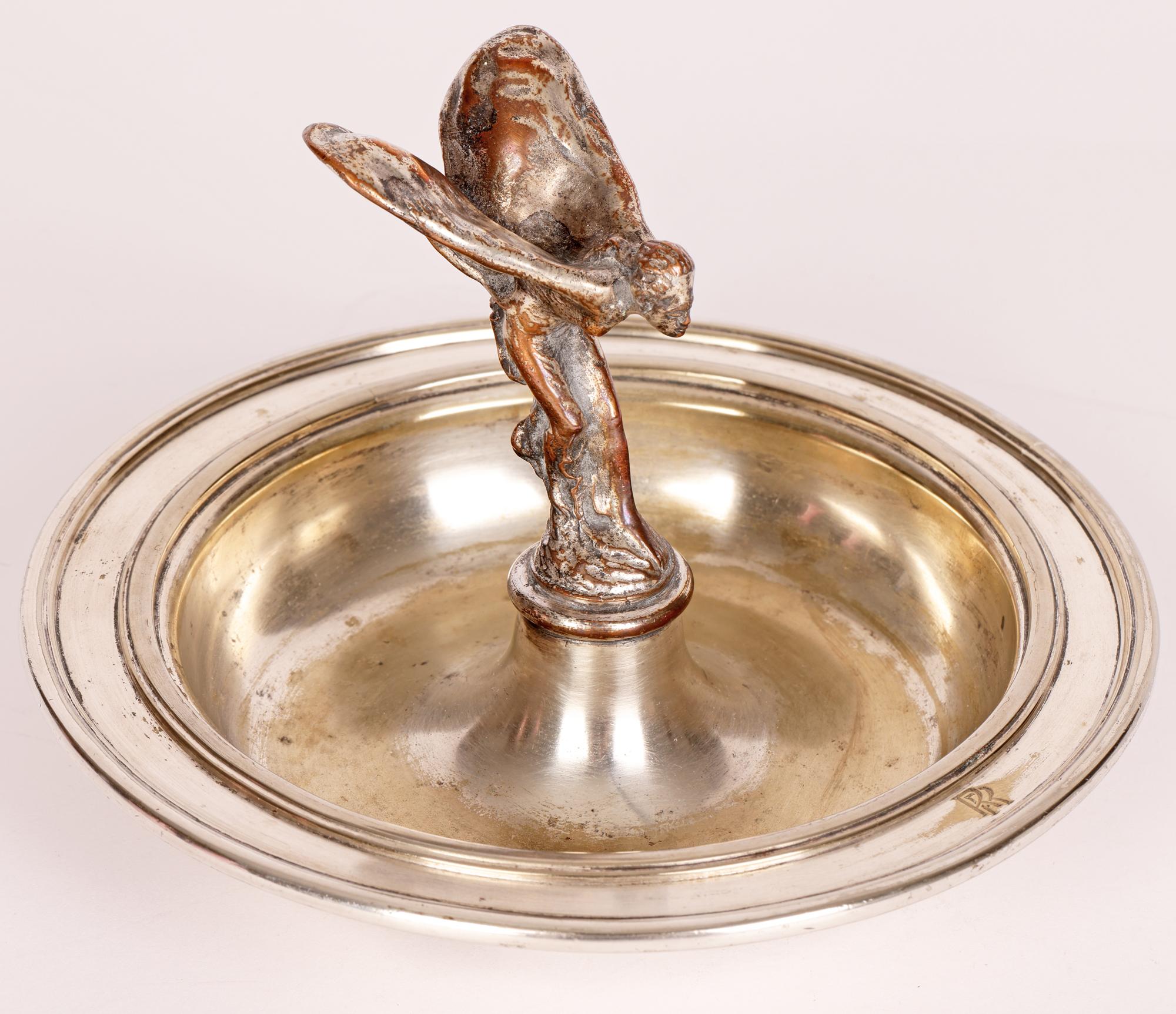 Early 20th Century Goldsmiths & Silversmiths Co Rolls Royce Spirit of Ecstasy Silver Plated Dish