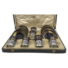 Ensemble anglais de 6 tasses et soucoupes en argent sterling 1899