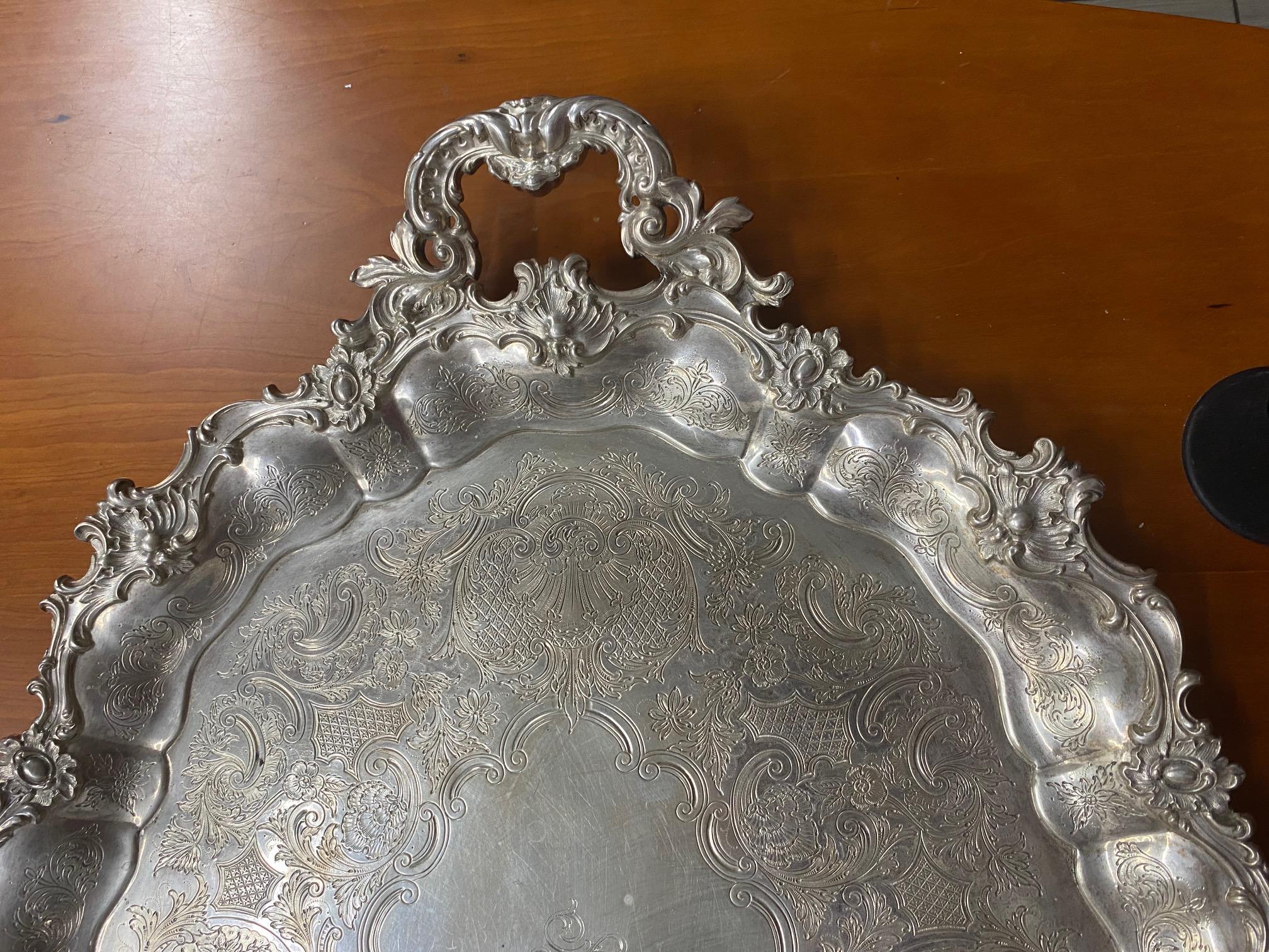 Goldsmiths & Silversmiths Large Victorian Silver Tray 165 Oz. Gorgeous! In Good Condition For Sale In Sherman Oaks, CA