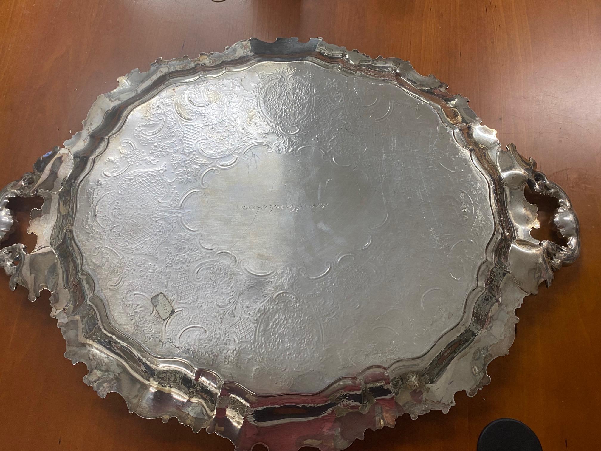 Goldsmiths & Silversmiths Large Victorian Silver Tray 165 Oz. Gorgeous! For Sale 4