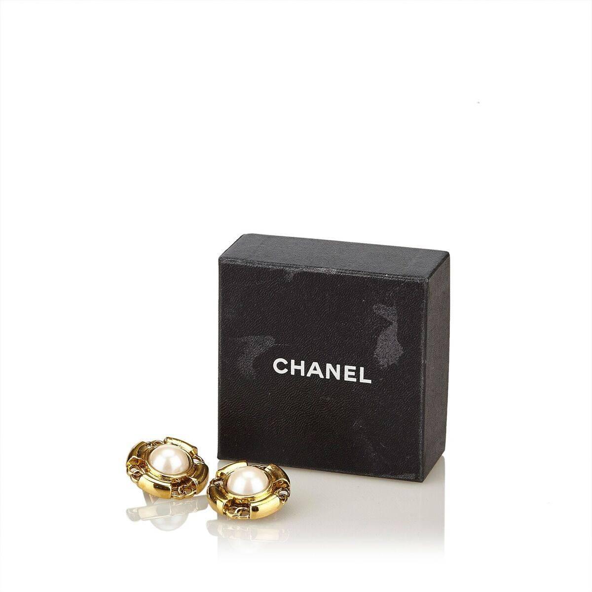 Women's Goldtone Chanel Faux Pearl Clip-On Earrings