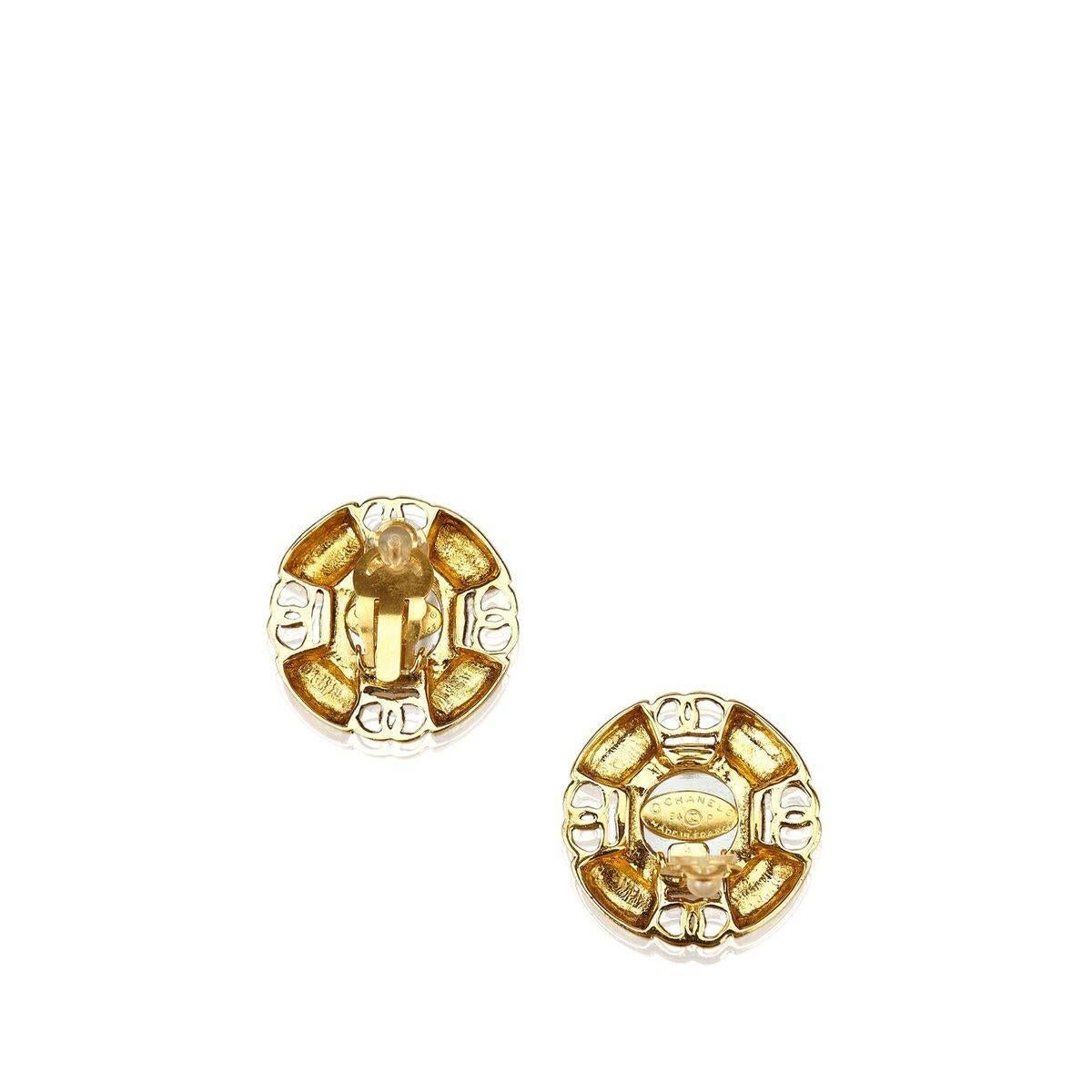 Goldtone Chanel Faux Pearl Clip-On Earrings 2