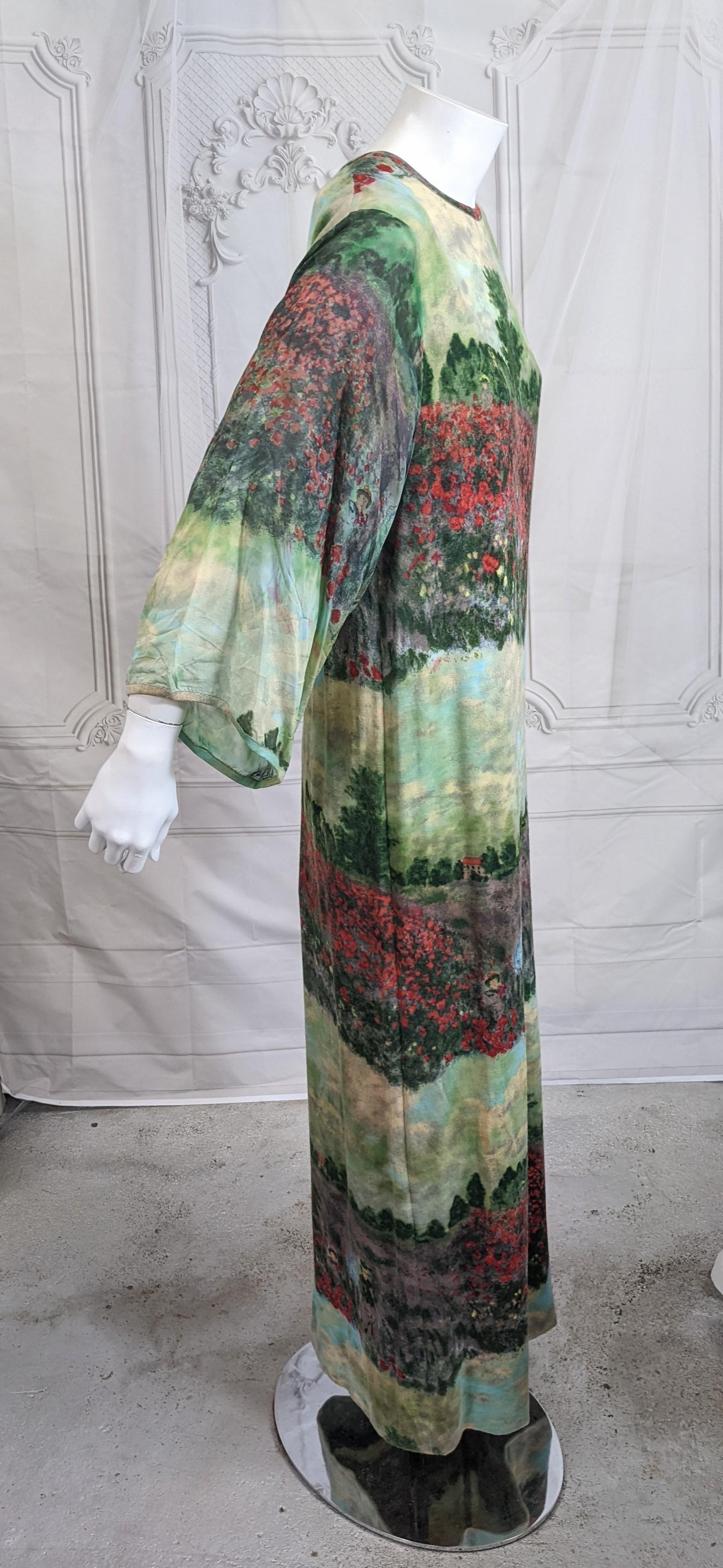 Gray Goldworm Wool Jersey and Chiffon Monet Printed Gown For Sale