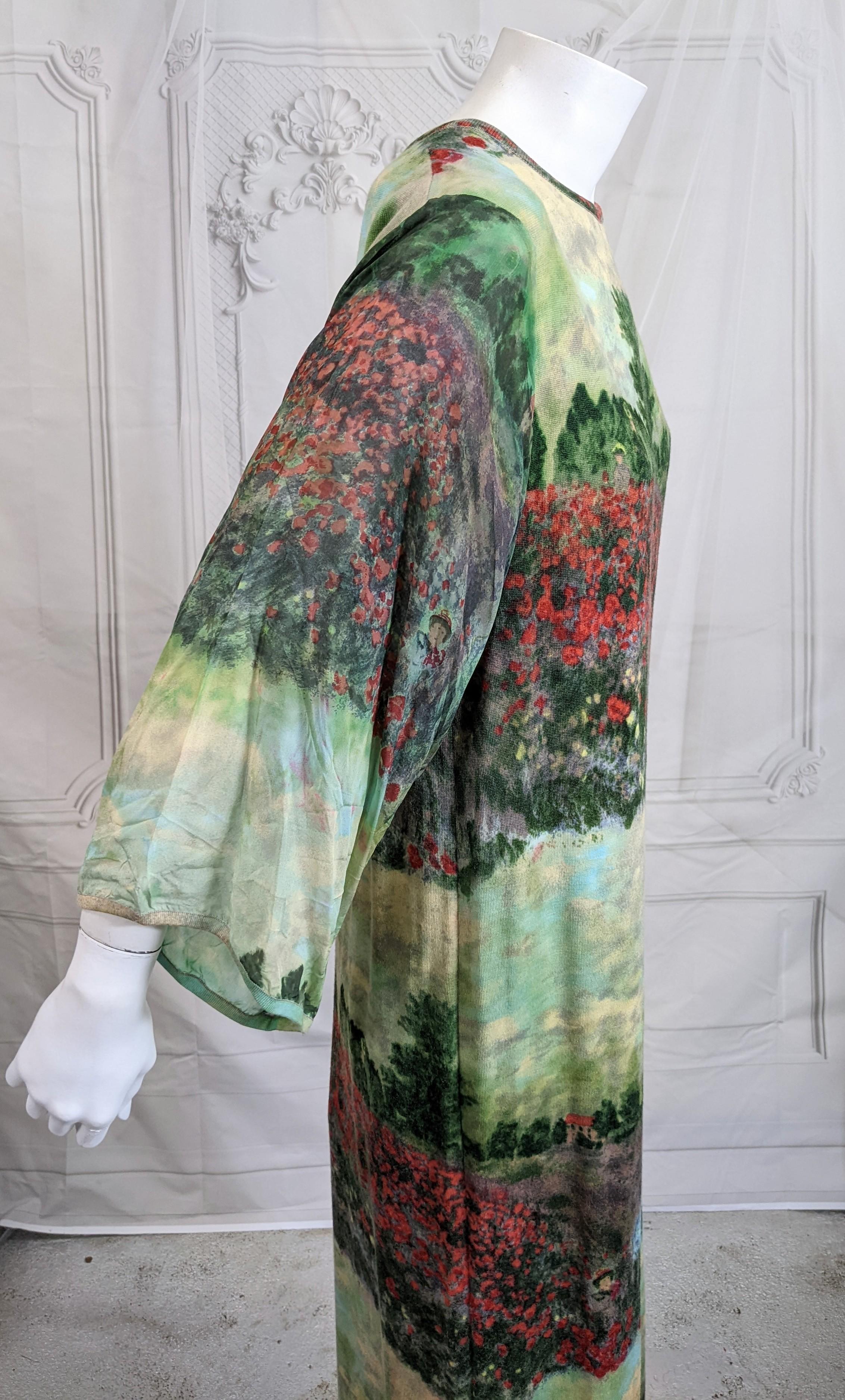 Goldworm Wool Jersey and Chiffon Monet Printed Gown In Excellent Condition For Sale In New York, NY