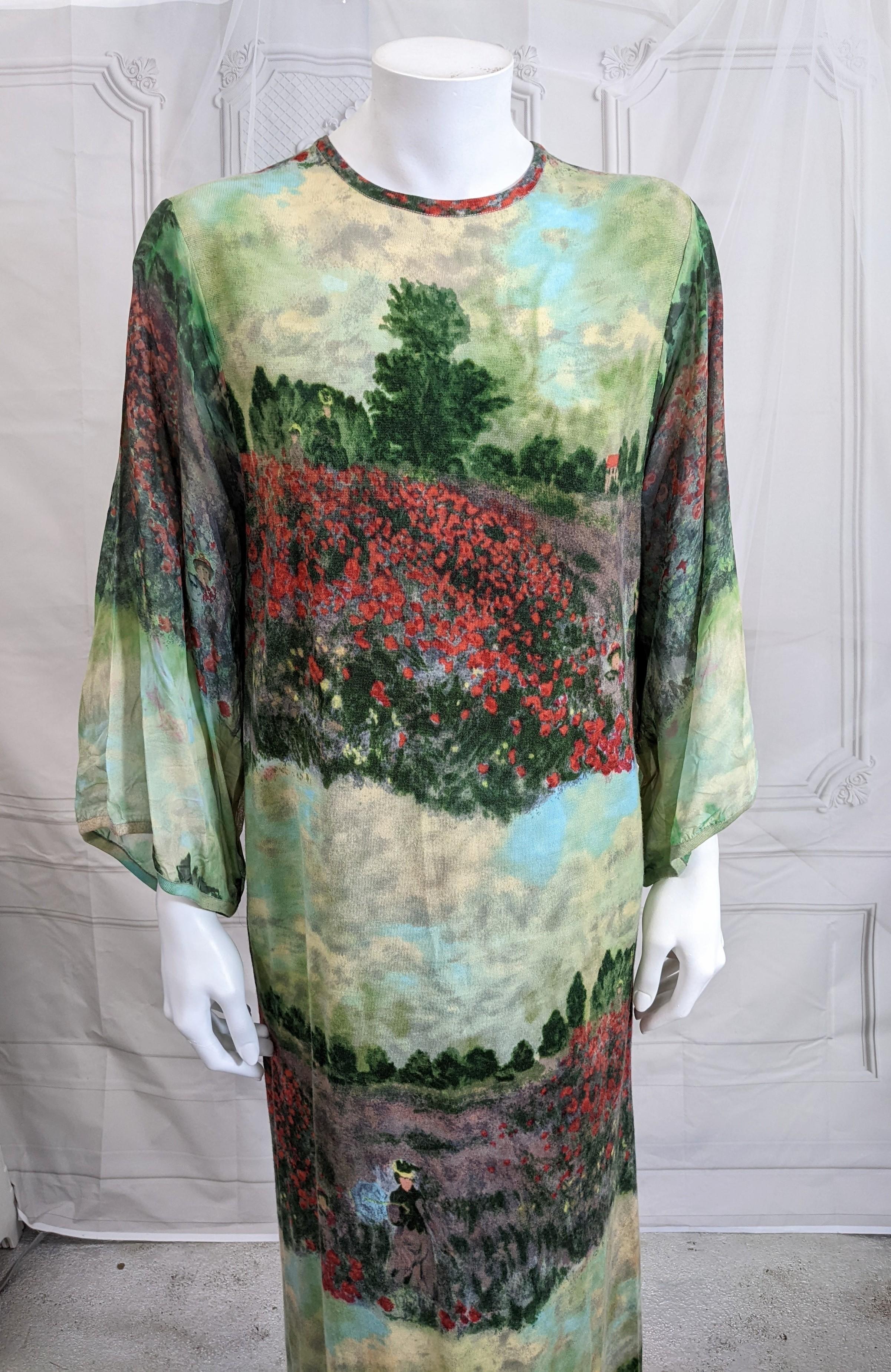 Women's Goldworm Wool Jersey and Chiffon Monet Printed Gown For Sale