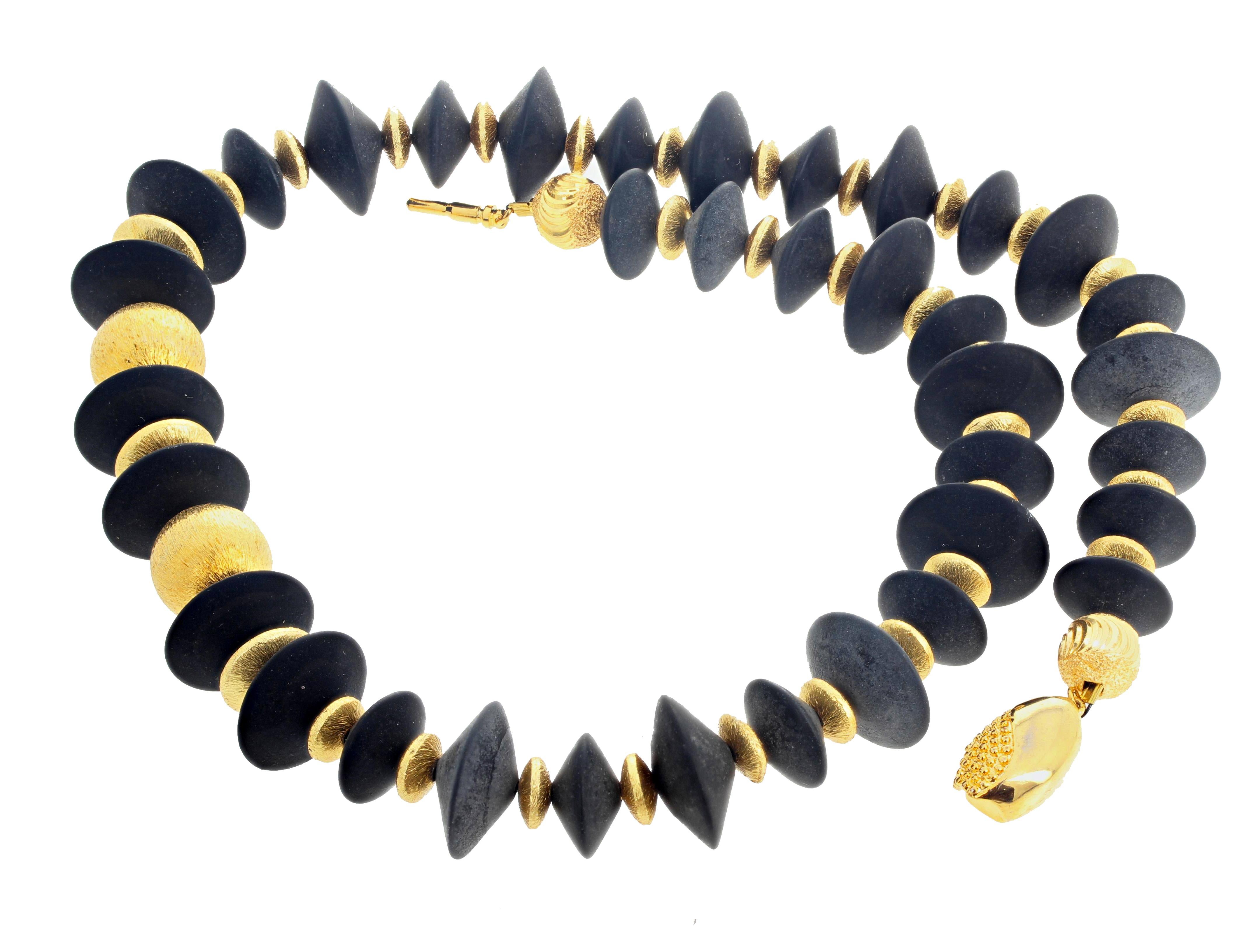 Mixed Cut AJD ELEGANT Dramatic Unique Gold Plated Rondels & Black Onyx Necklace For Sale