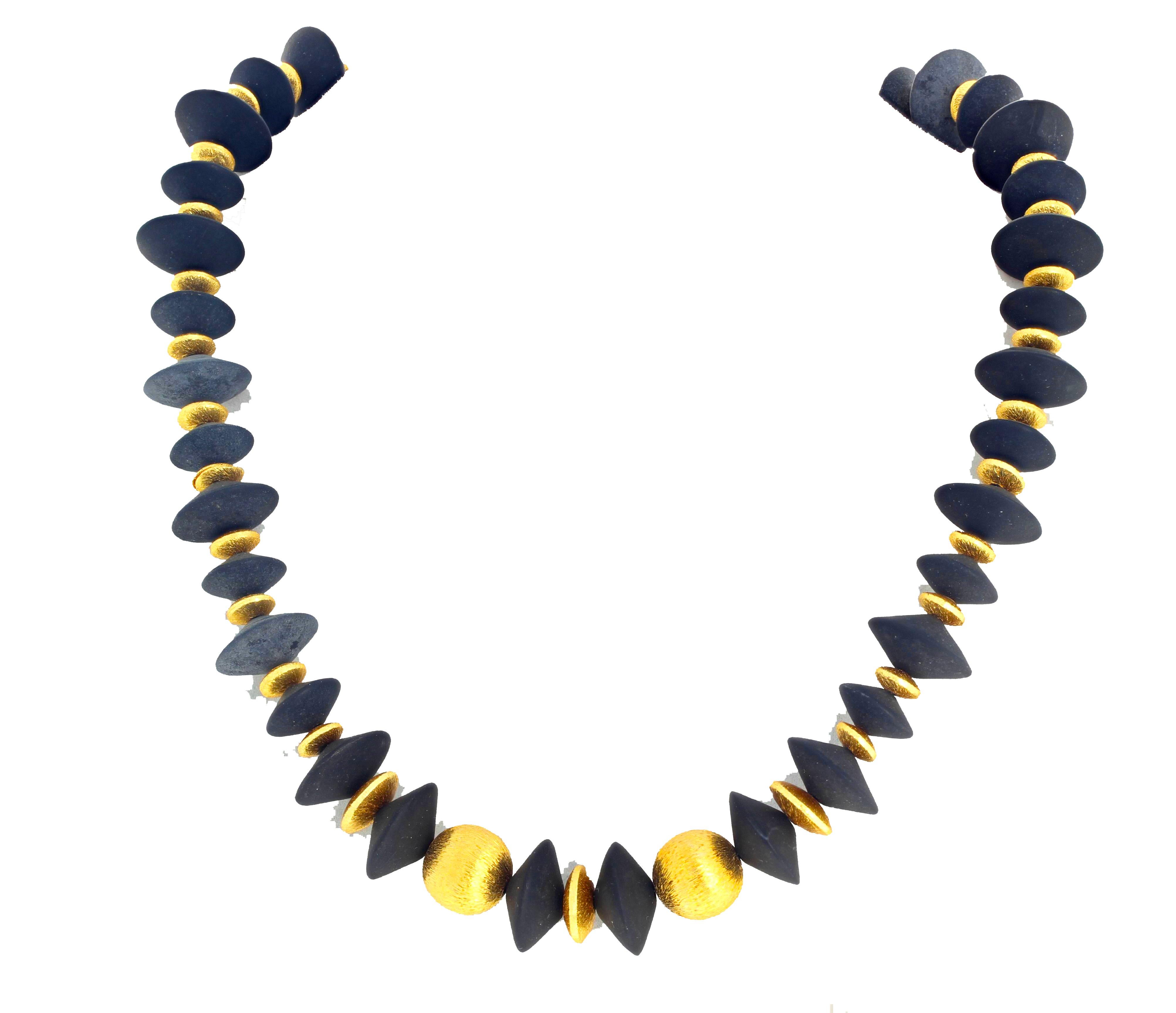 AJD ELEGANT Dramatic Unique Gold Plated Rondels & Black Onyx Necklace In New Condition For Sale In Raleigh, NC