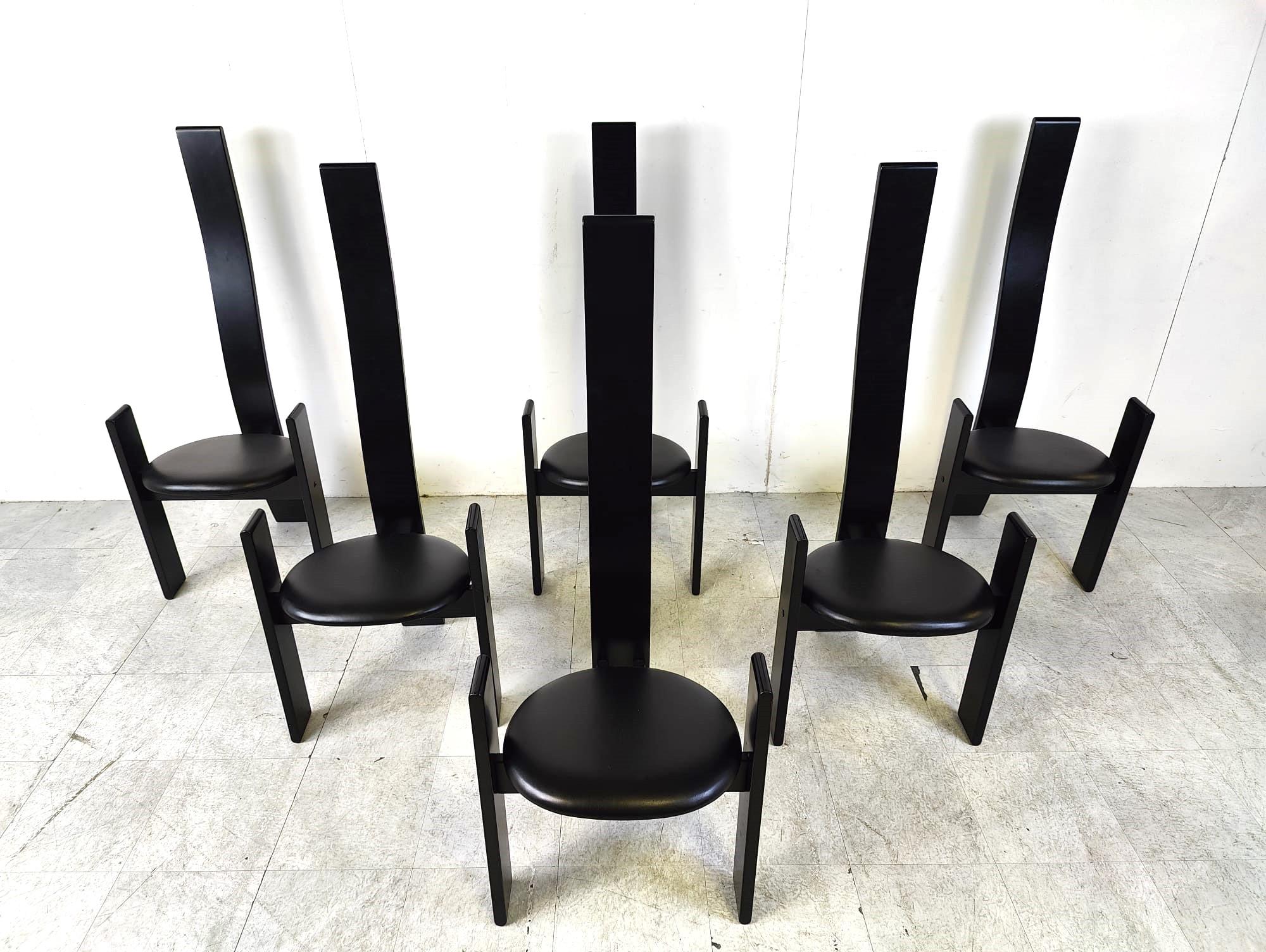 Leather Golem chairs by Vico Magistretti, set of 6, 1970s For Sale