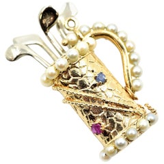 Golf Bag Two-Tone Pendant Set with Pearls, Rubies and Sapphires
