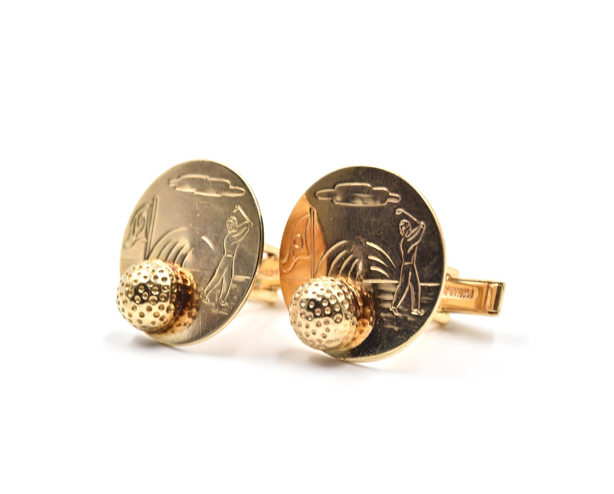 Material: 14k yellow gold
Dimensions: each cufflink measures 1 inches long and 3/4 inches wide
Weight: 14.25 grams
