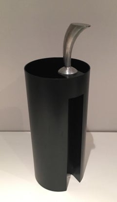 "Golf" Black Plastic and Chrome Umbrella Stand, Italian Work Signed, 1970's