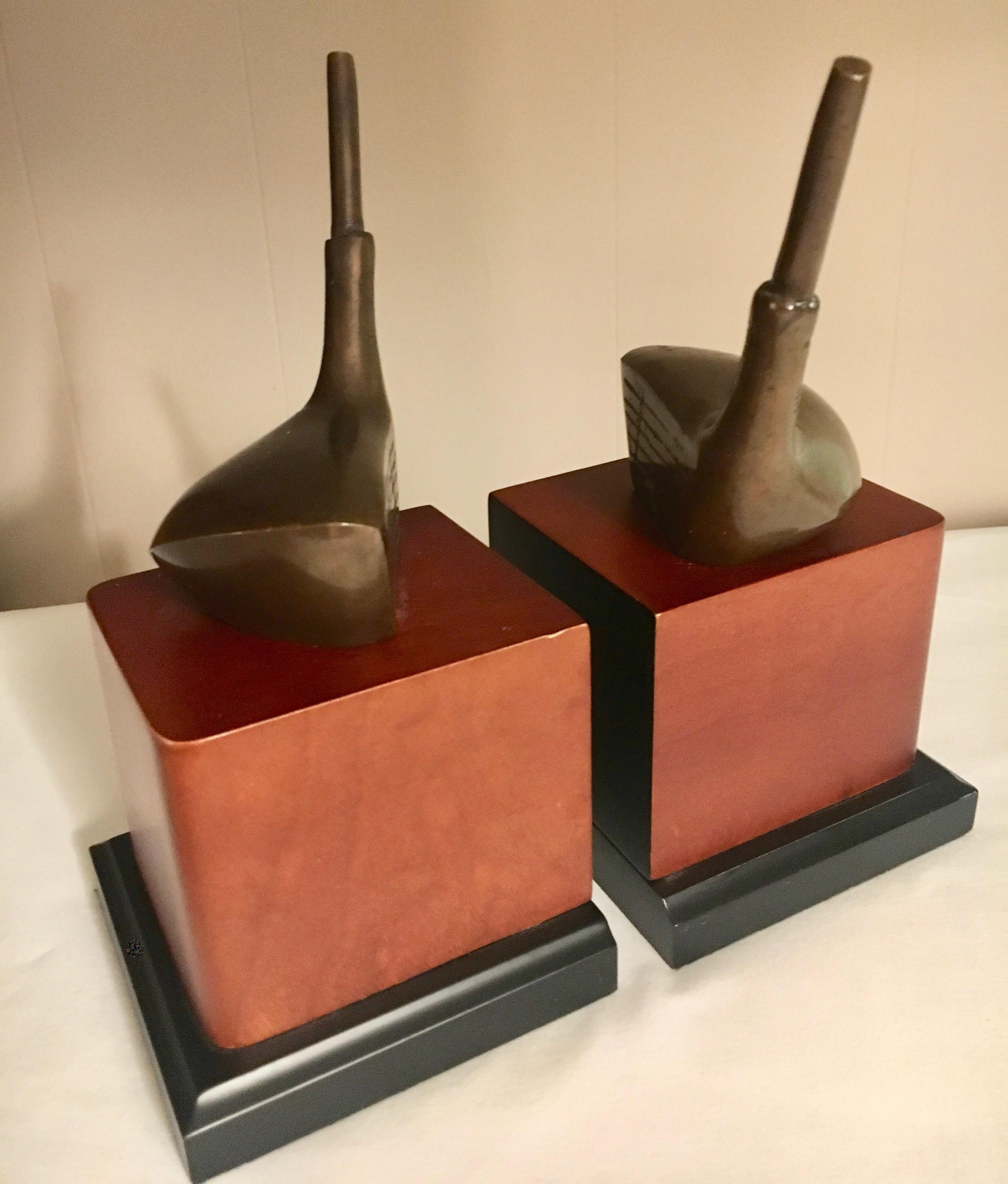 Golf Bookends with Brass Club In Good Condition In Los Angeles, CA