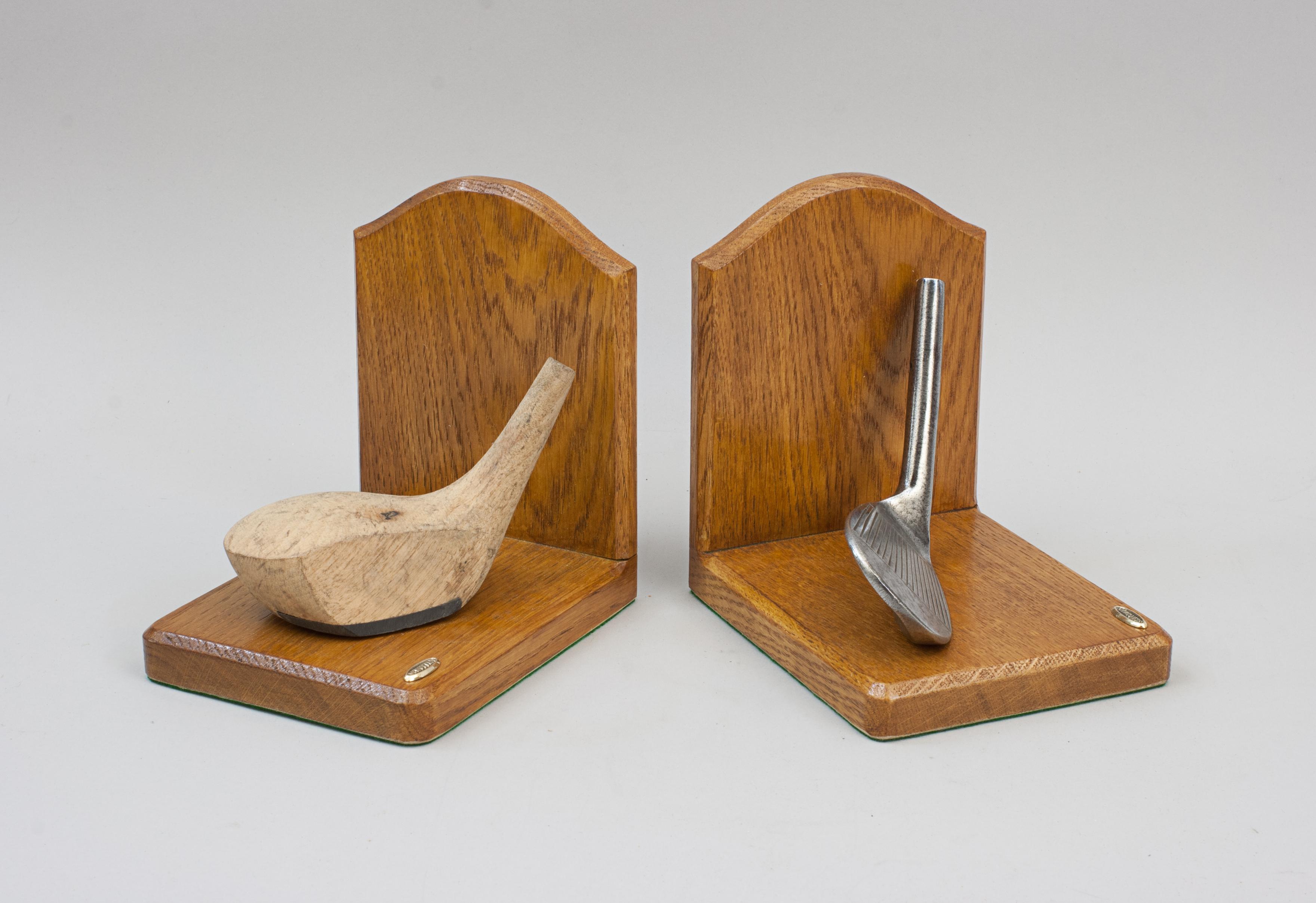 Oak Golf Bookends With Robert Simpson Club Heads For Sale