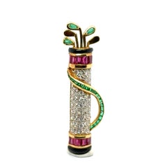 Golf Brooch with Diamonds Rubies & Diamonds in 18K Yellow Gold