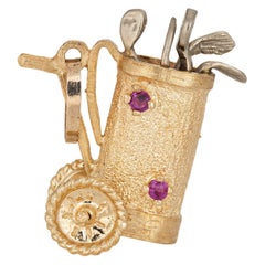 Golf Cart Charm 14 Karat Yellow Gold Ruby Sapphire Sporting Jewelry Pendant