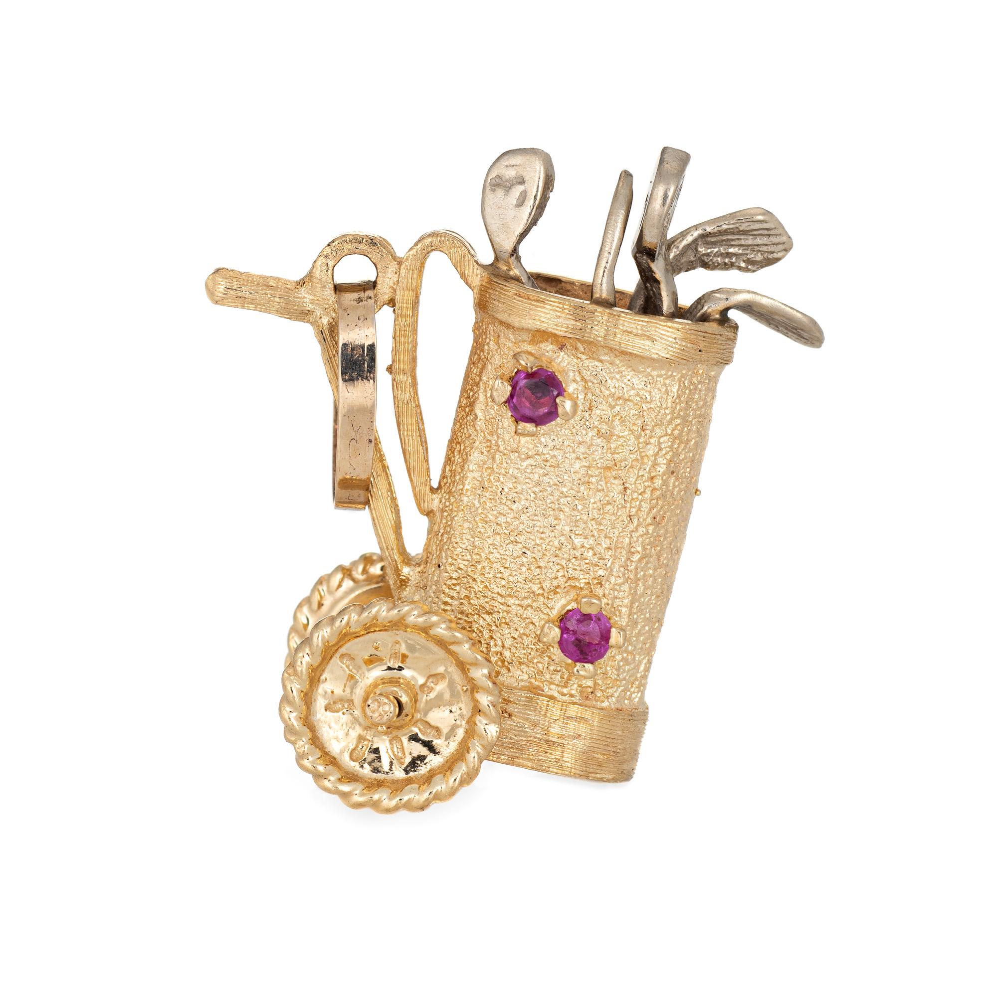 Modern Golf Cart Charm 14 Karat Yellow Gold Ruby Sapphire Sporting Jewelry Pendant