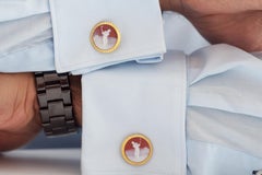 Gold-Plated Sterling Silver Red Chalcedony Golf Carving Rolex Design Cufflinks