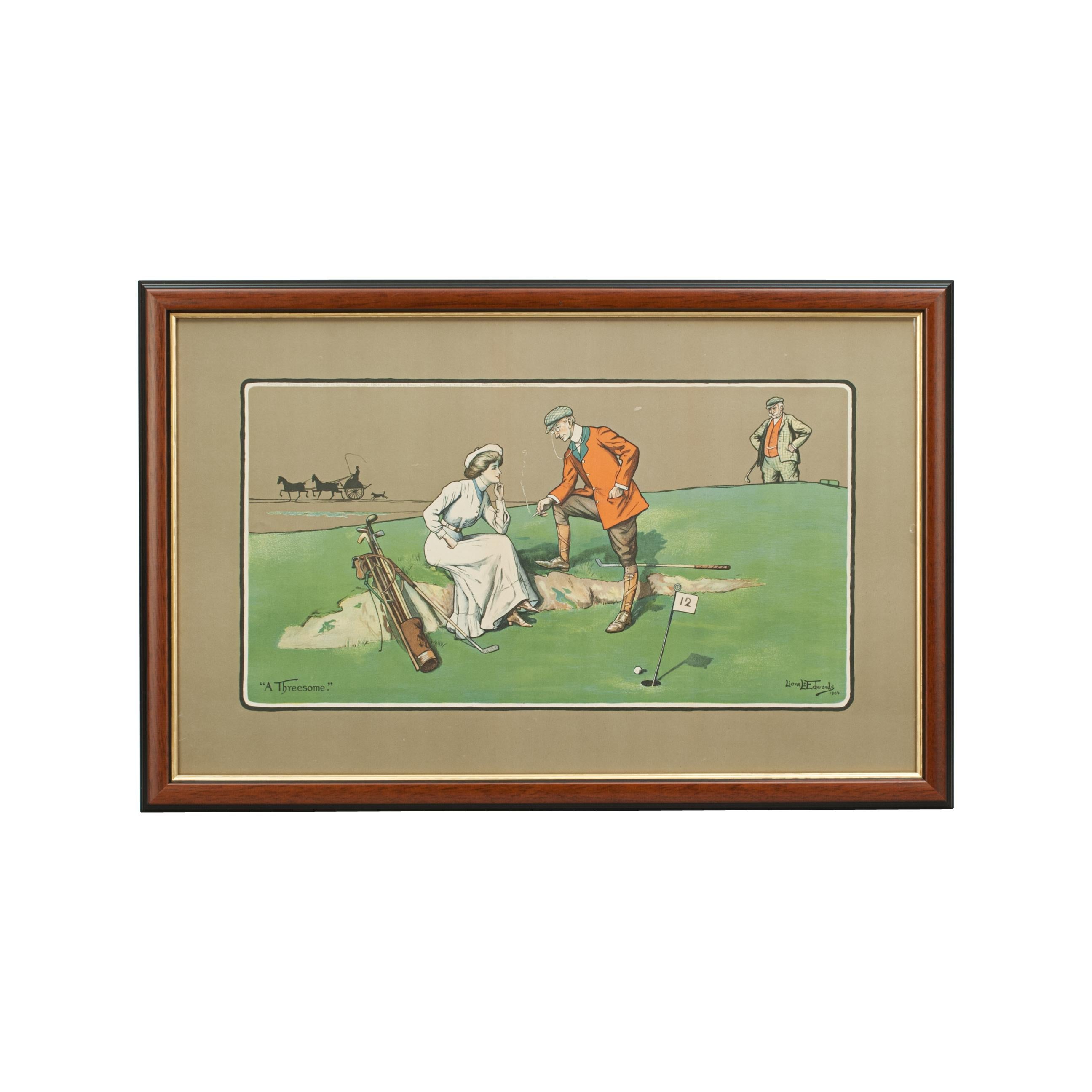 Golf Chromolithographs by Lionell Edwards, a Threesome & Stymied For Sale 4