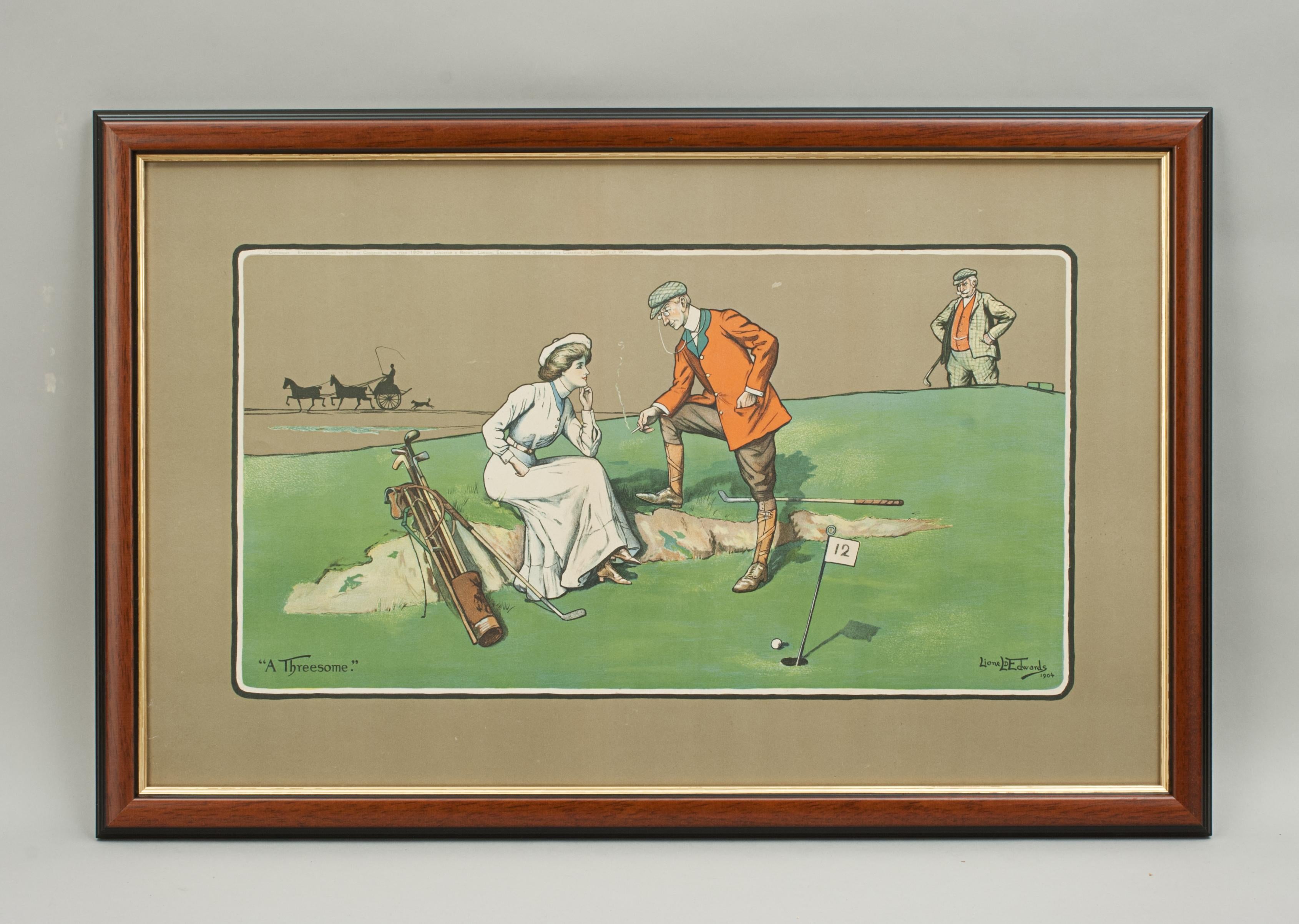 Golf Chromolithographs by Lionell Edwards, a Threesome & Stymied For Sale 7
