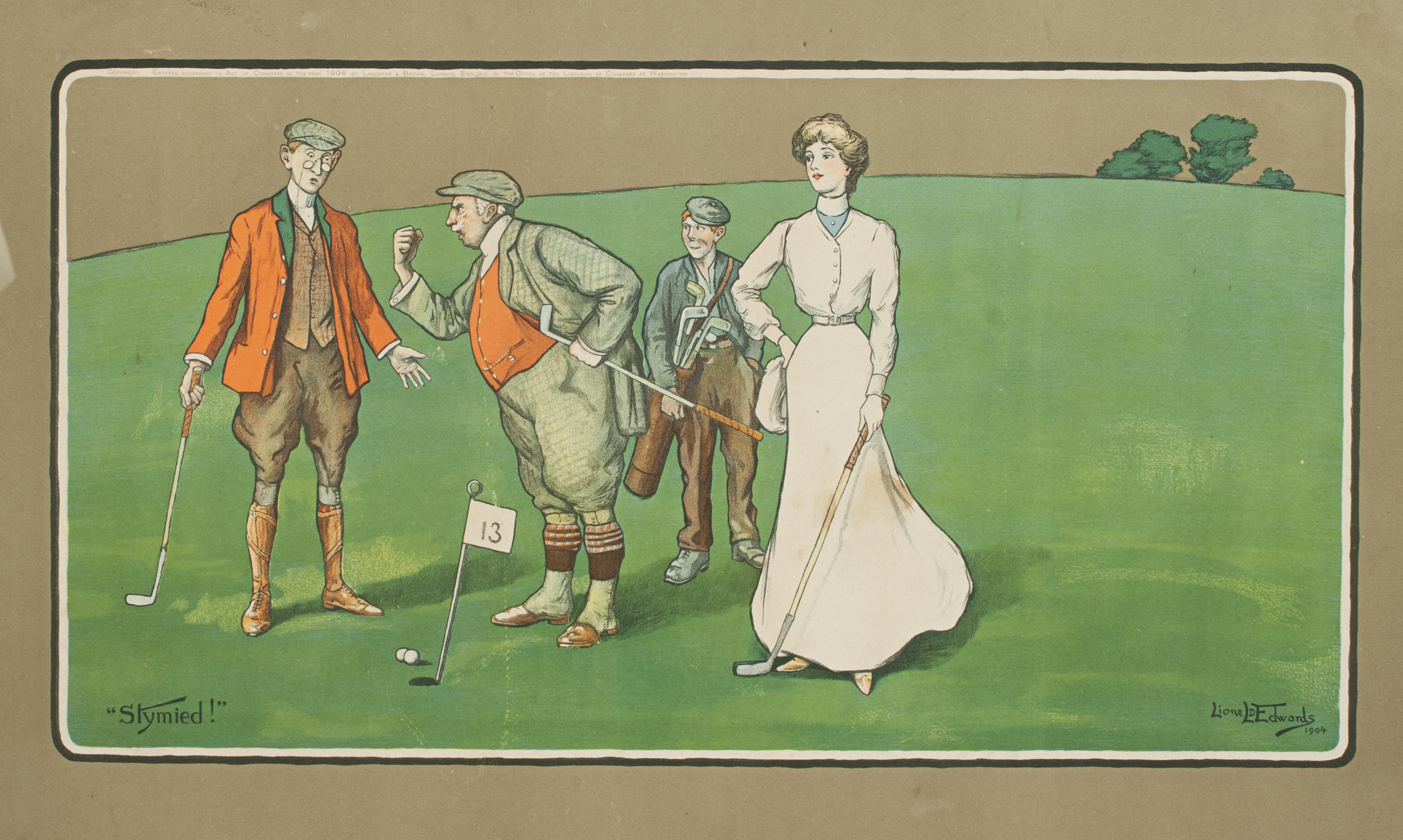 Sporting Art Golf Chromolithographs by Lionell Edwards, a Threesome & Stymied For Sale