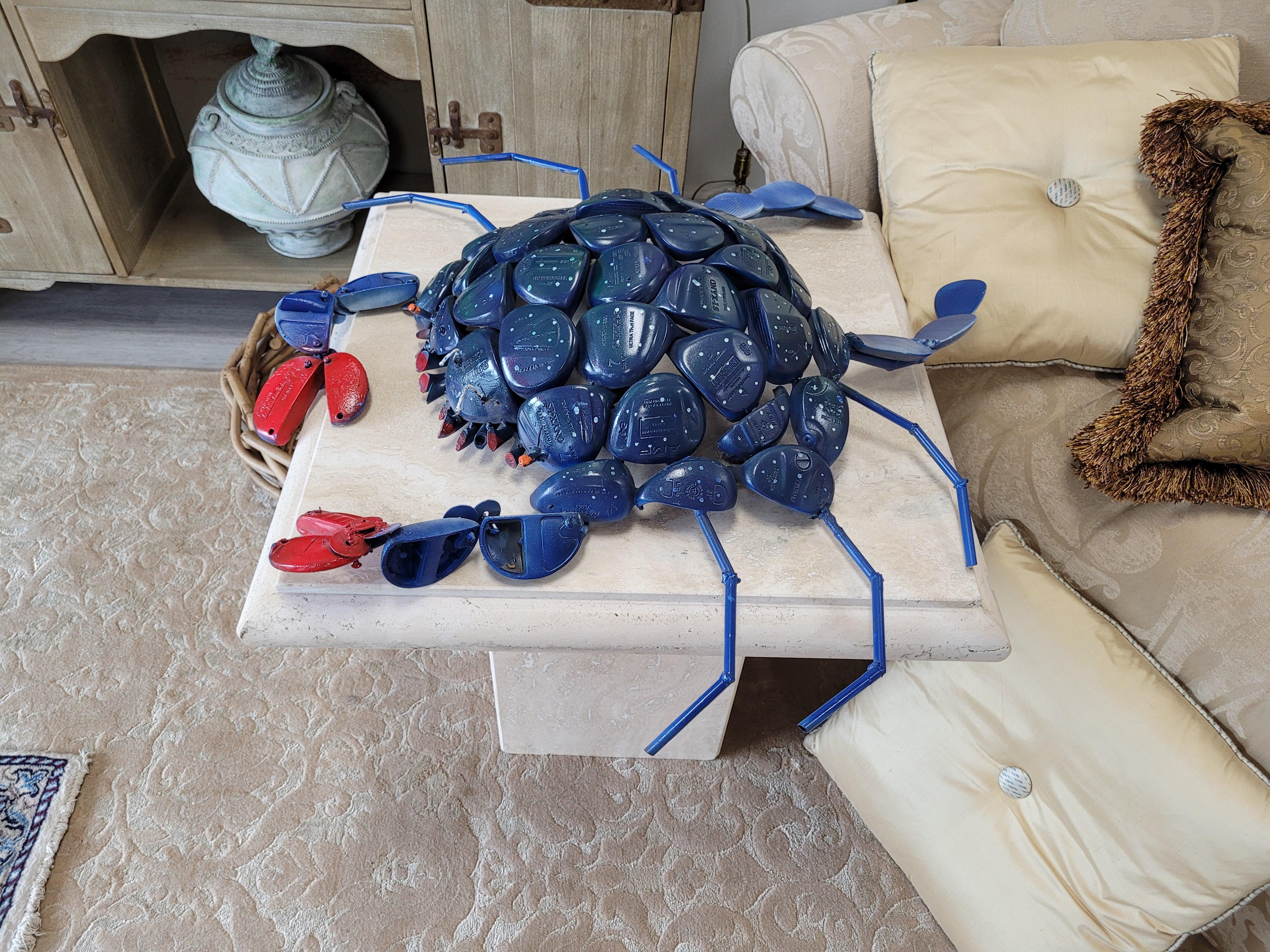 Hand-Crafted Blue Crab Sculpture made from Vintage Golf Clubs For Sale