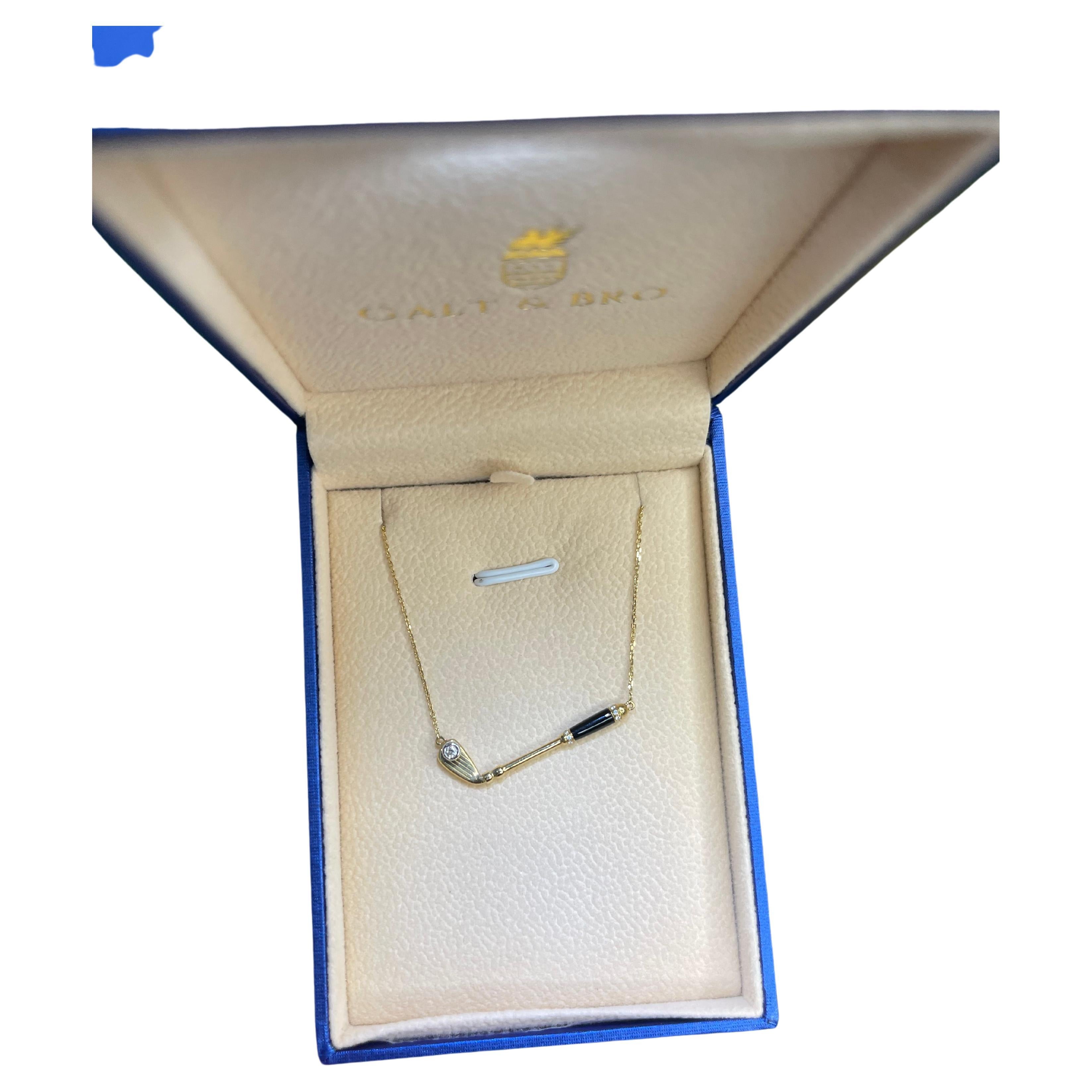 Golfschläger Birdie Diamant Schwarzer Onyx Charm 18 Karat Gelbgold Halskette mit Anhänger im Zustand „Neu“ im Angebot in Oakton, VA