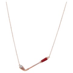 Collar Colgante Club de Golf Cornalina Roja y Diamante Blanco Oro Rosa 18K