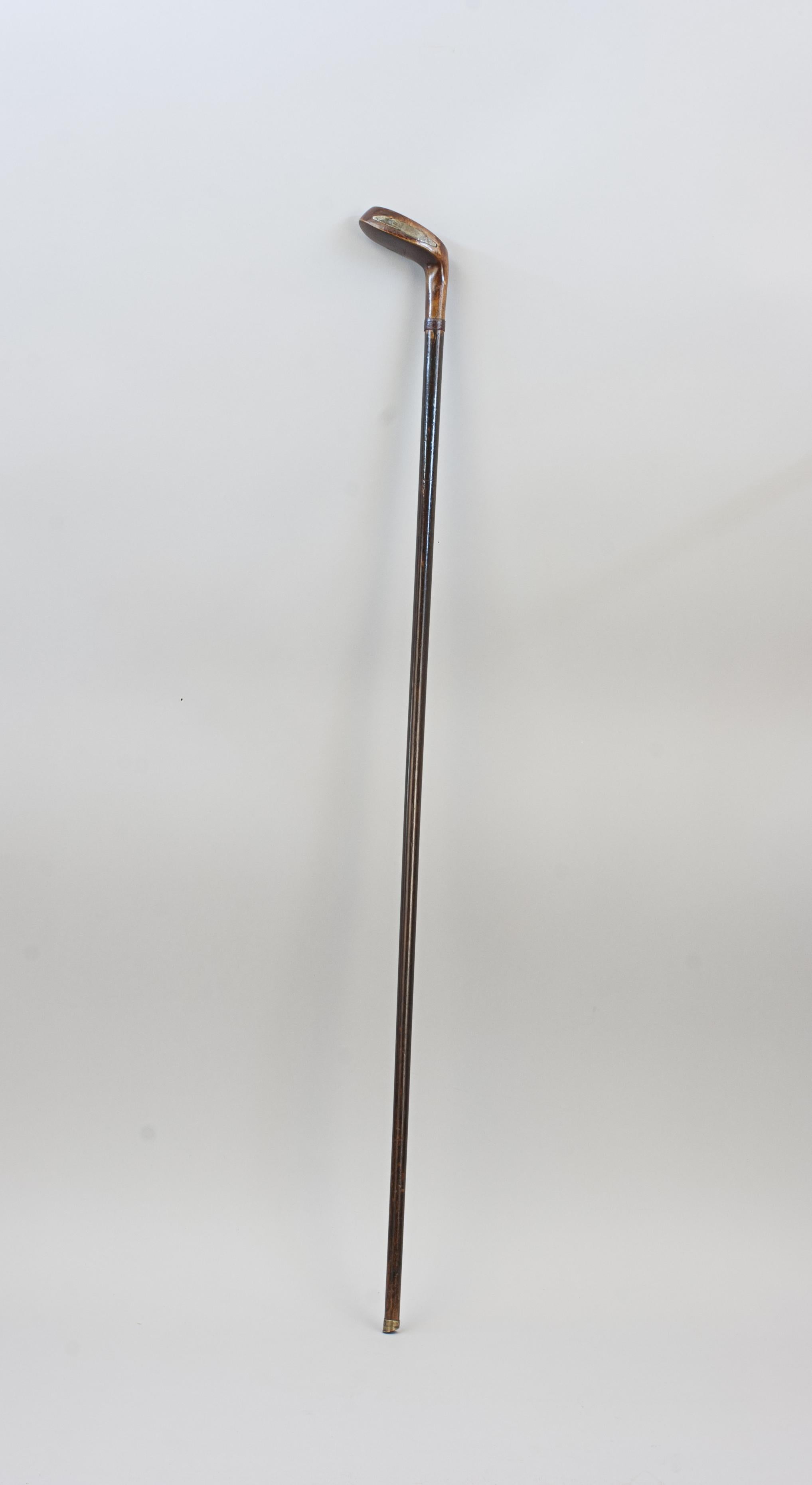 British Golf Club Walking Stick With Horn Insert. For Sale