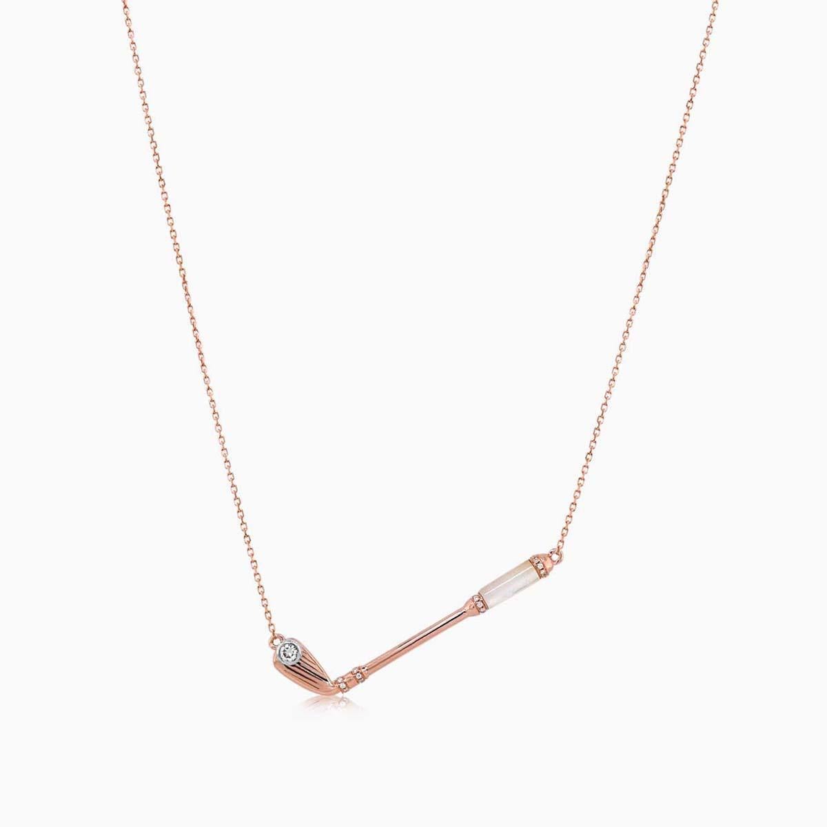 Collar Colgante Club de Golf Perla Blanca y Diamante Blanco Oro Rosa 18K Corte mixto en venta