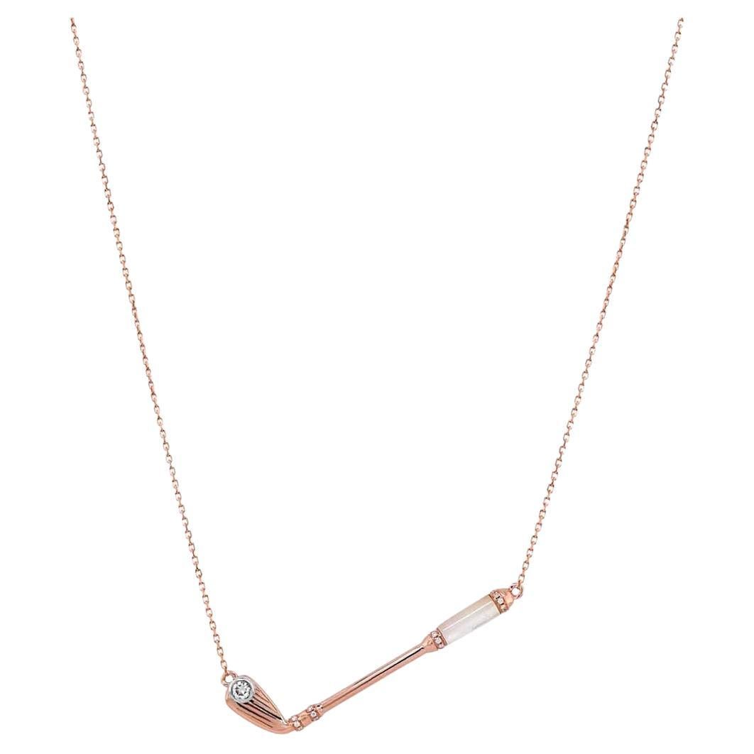 Collar Colgante Club de Golf Perla Blanca y Diamante Blanco Oro Rosa 18K