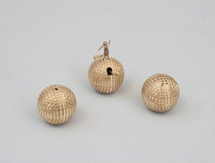 Golf Cruet Set of Salt Pepper and Mustard in the Shape of Gutty Golf Balls