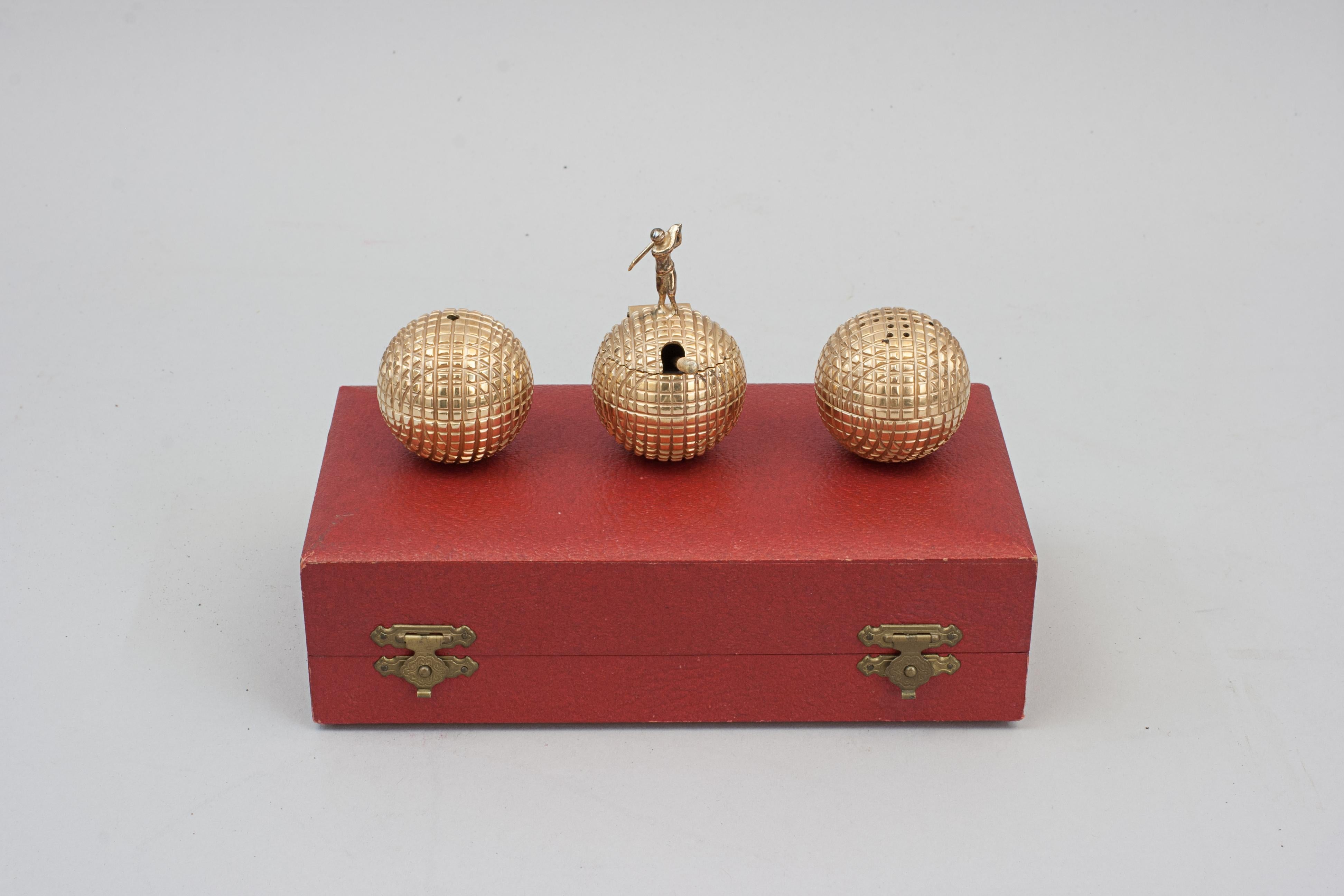 20th Century Golf Cruet Set of Salt Pepper and Mustard in the Shape of Gutty Golf Balls For Sale