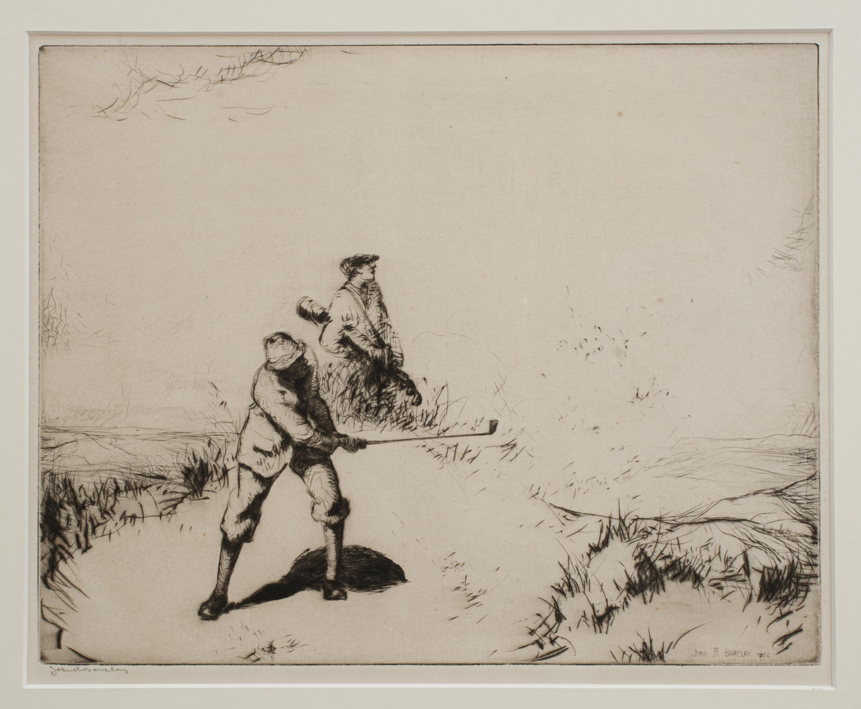 Britannique Gravure de golf par J.R. Barclay, Sand. en vente