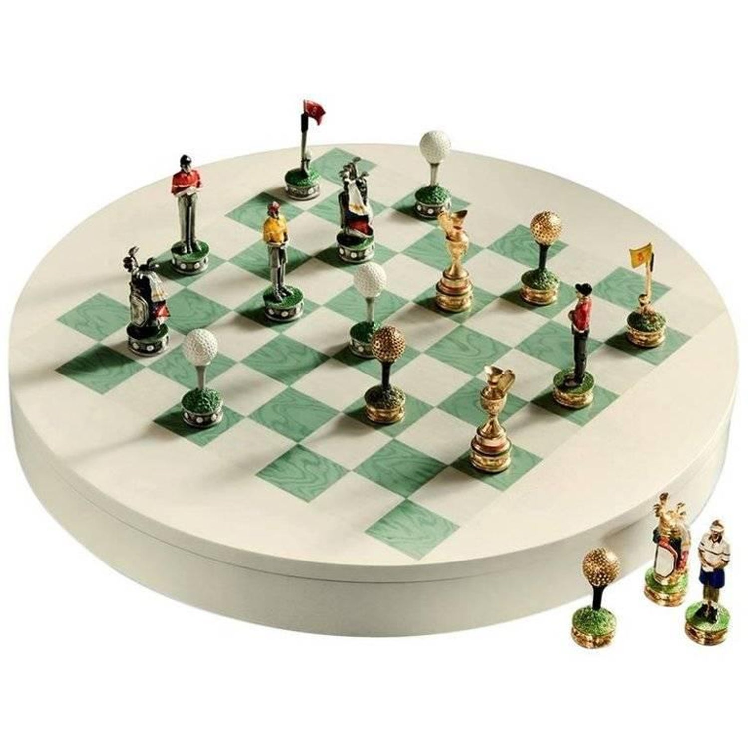 Classic French Staunton Brass Chess Set with Tuscan Marble Chess Case