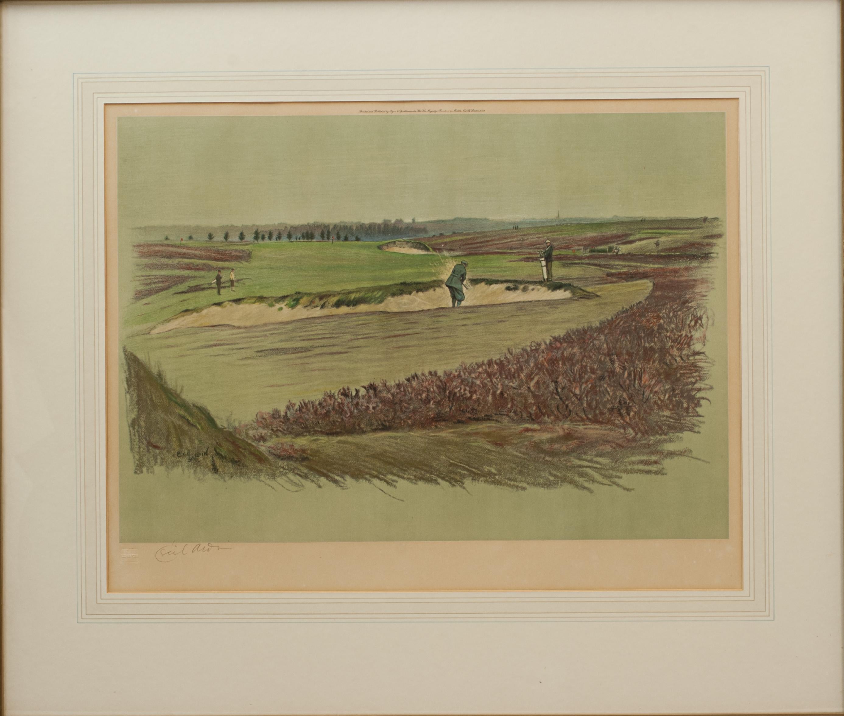 Sporting Art Golf Lithograph, Walton Heath - Old Course, Cecil Aldin For Sale
