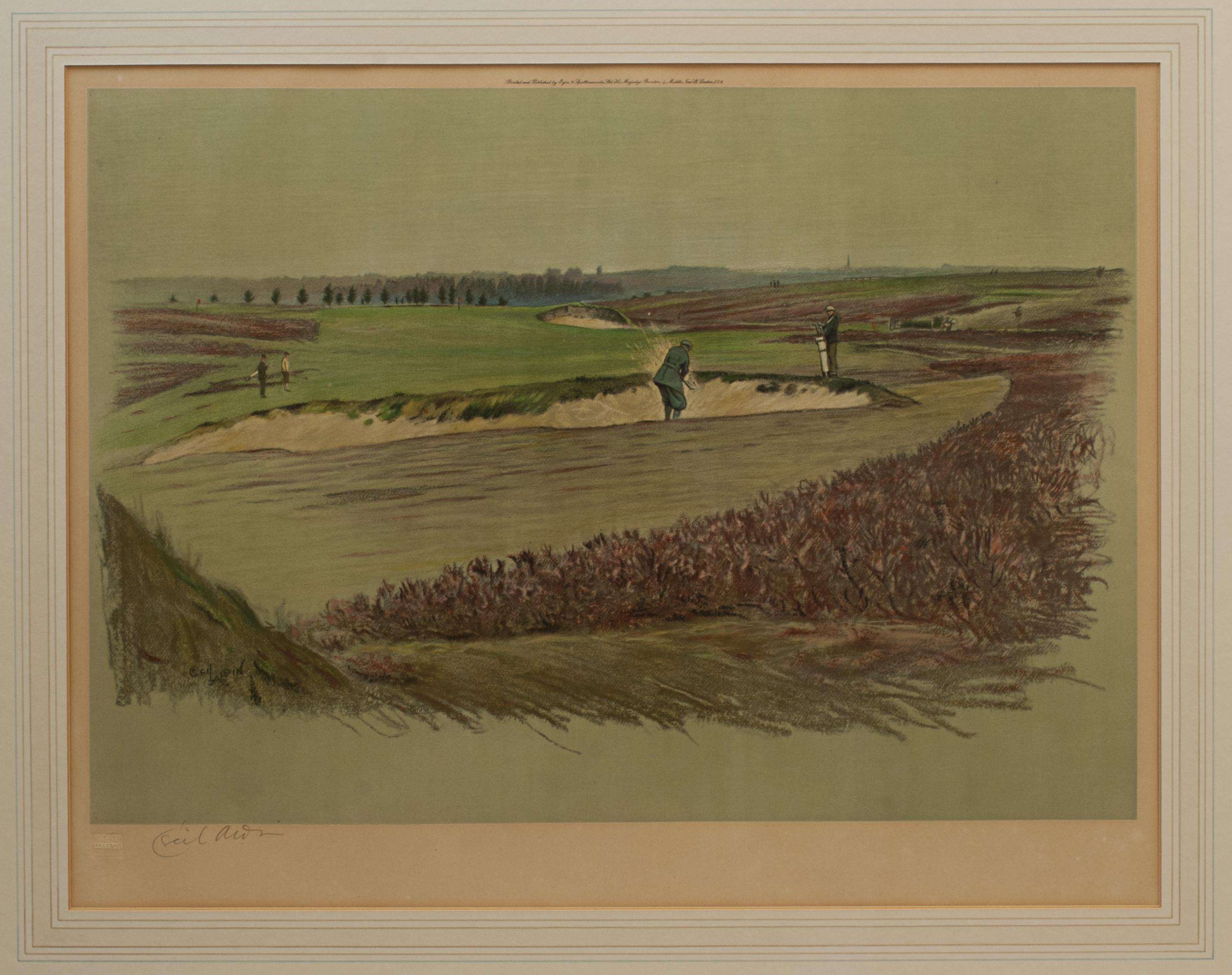 British Golf Lithograph, Walton Heath - Old Course, Cecil Aldin For Sale