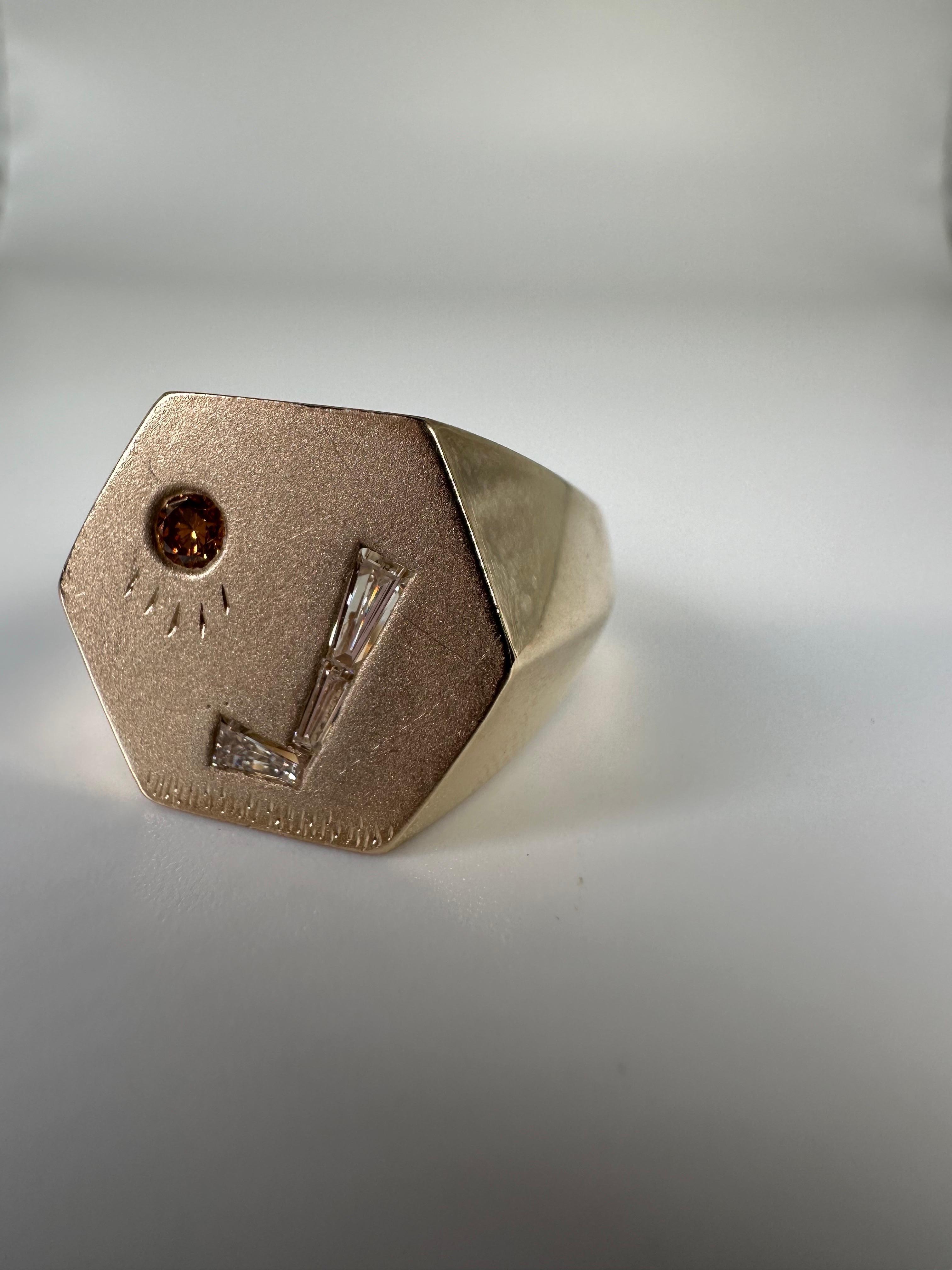Anillo diamante fantasía Golf Lovers oro 14KT talla 9 Corte redondo en venta
