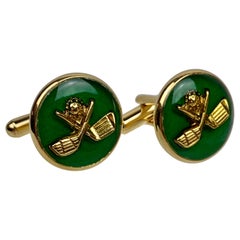 A Pair of Cufflinks with Green Enamel Golf Clubs & Ball Motif